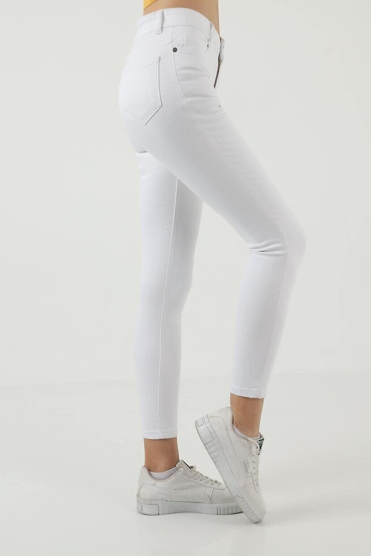 Kadın Skinny Yüksek Bel Bilek Boy Dar Paça Likralı Pantolon