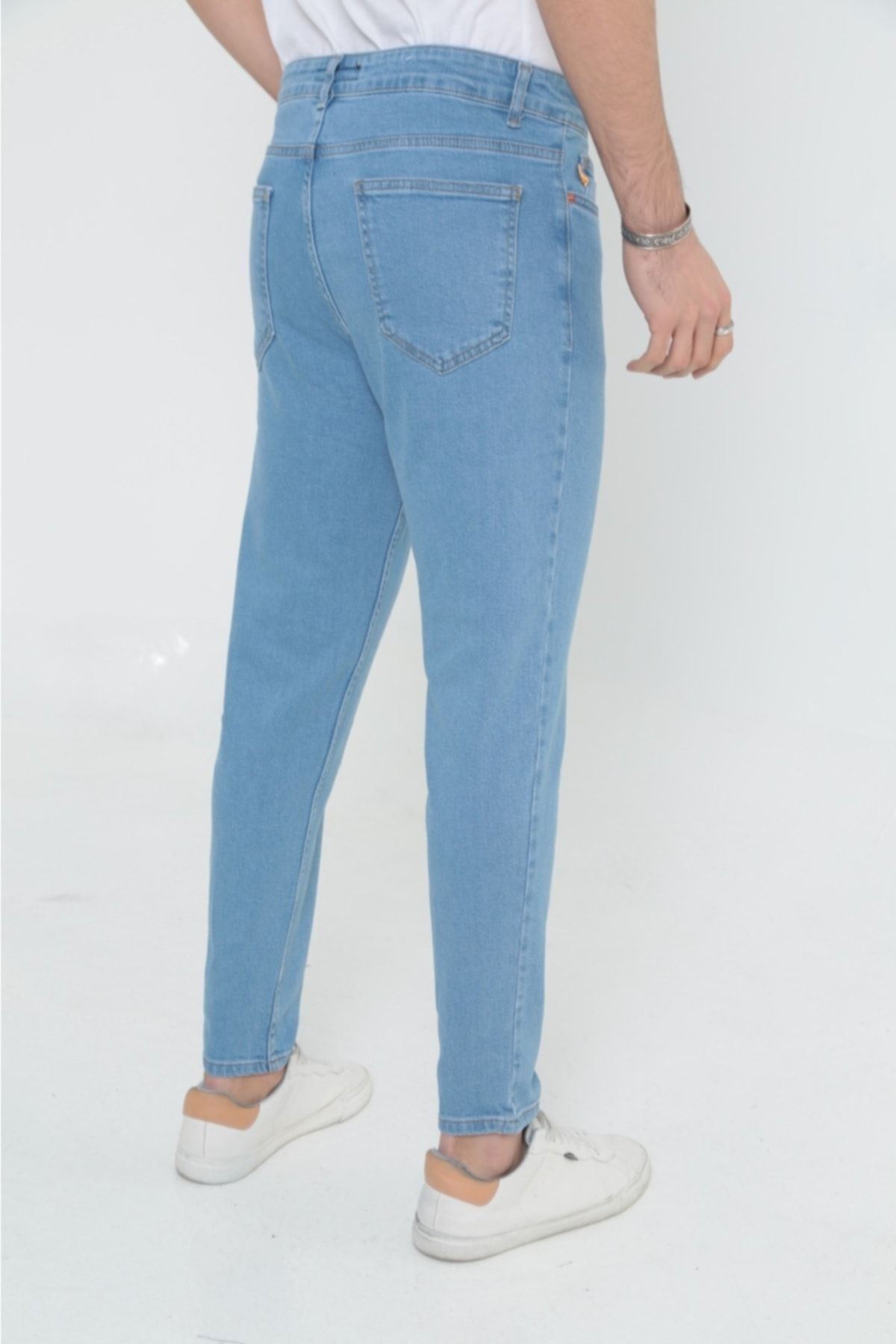 Erkek Likralı Jean Boyfriend Denim Açık Mavi Kot Pantolon