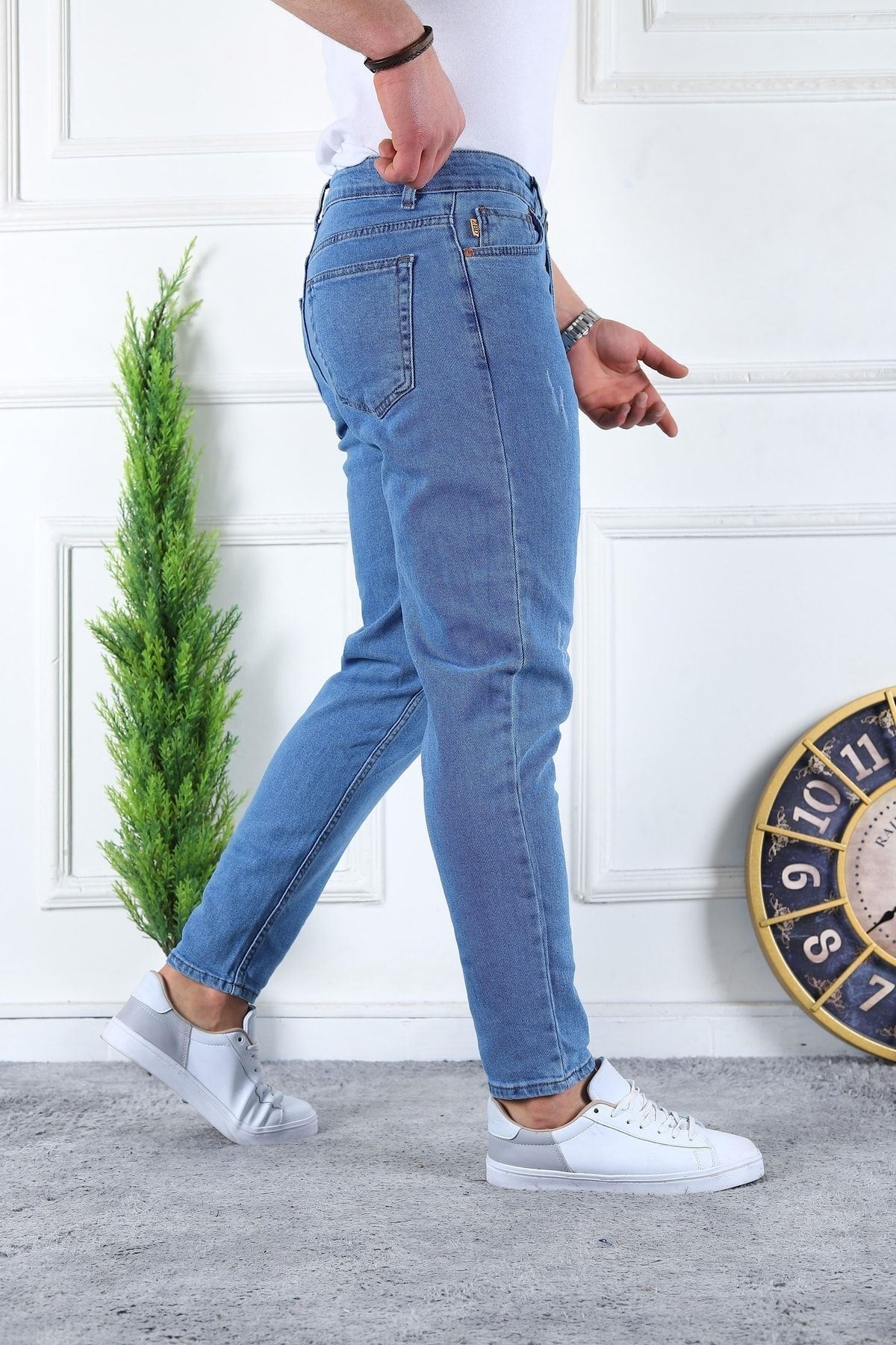 Erkek Likralı Jean Boyfriend Denim Buz Mavi Kot Pantolon