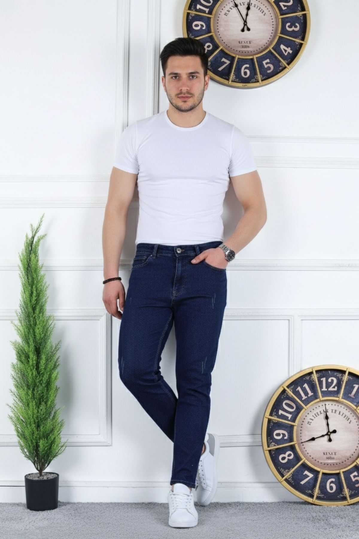 Erkek Likralı Jean Boyfriend Denim Lacivert Kot Pantolon