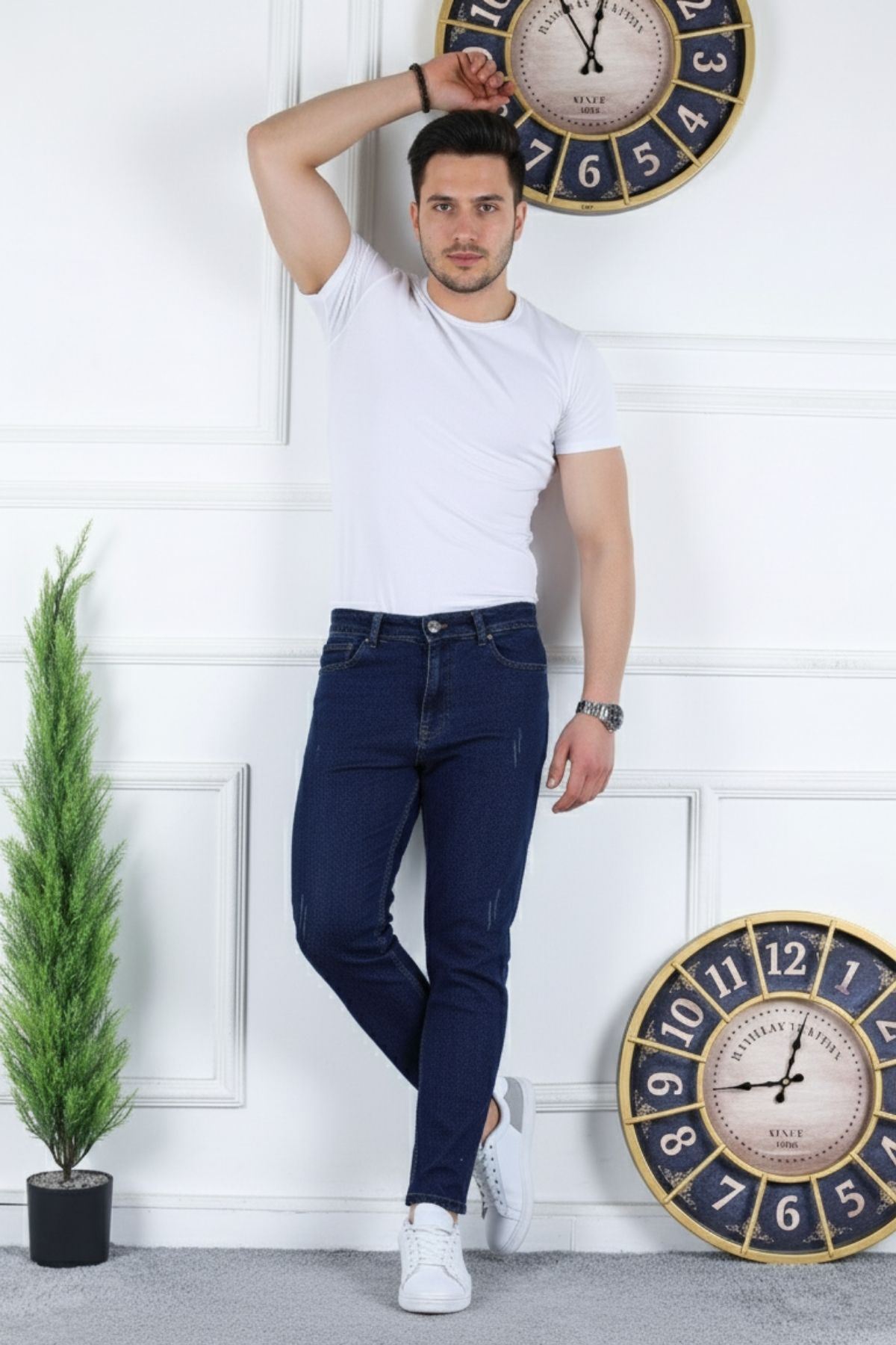 Erkek Likralı Jean Boyfriend Denim Lacivert Kot Pantolon
