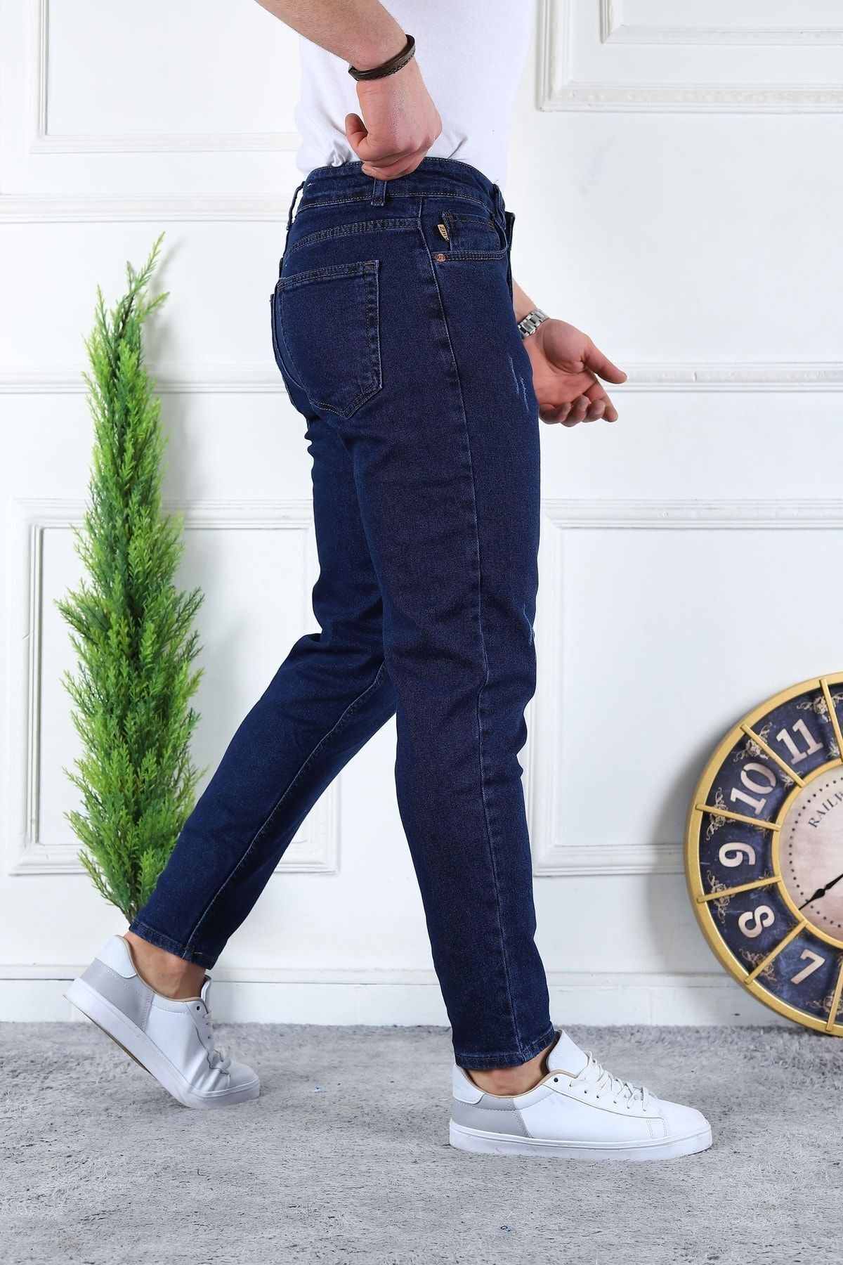Erkek Likralı Jean Boyfriend Denim Lacivert Kot Pantolon