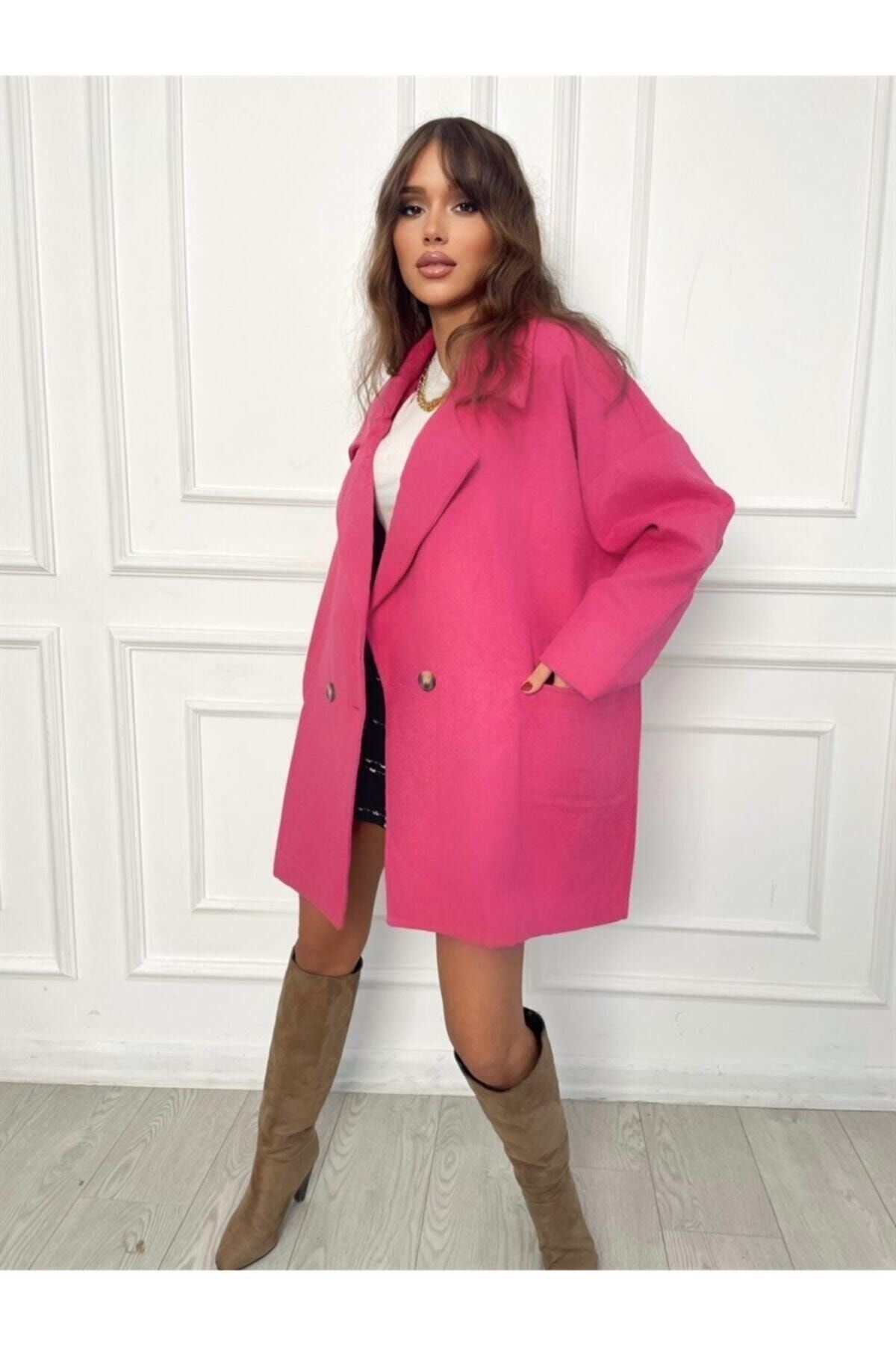 Kısa Fuşya Kaşe Kaban