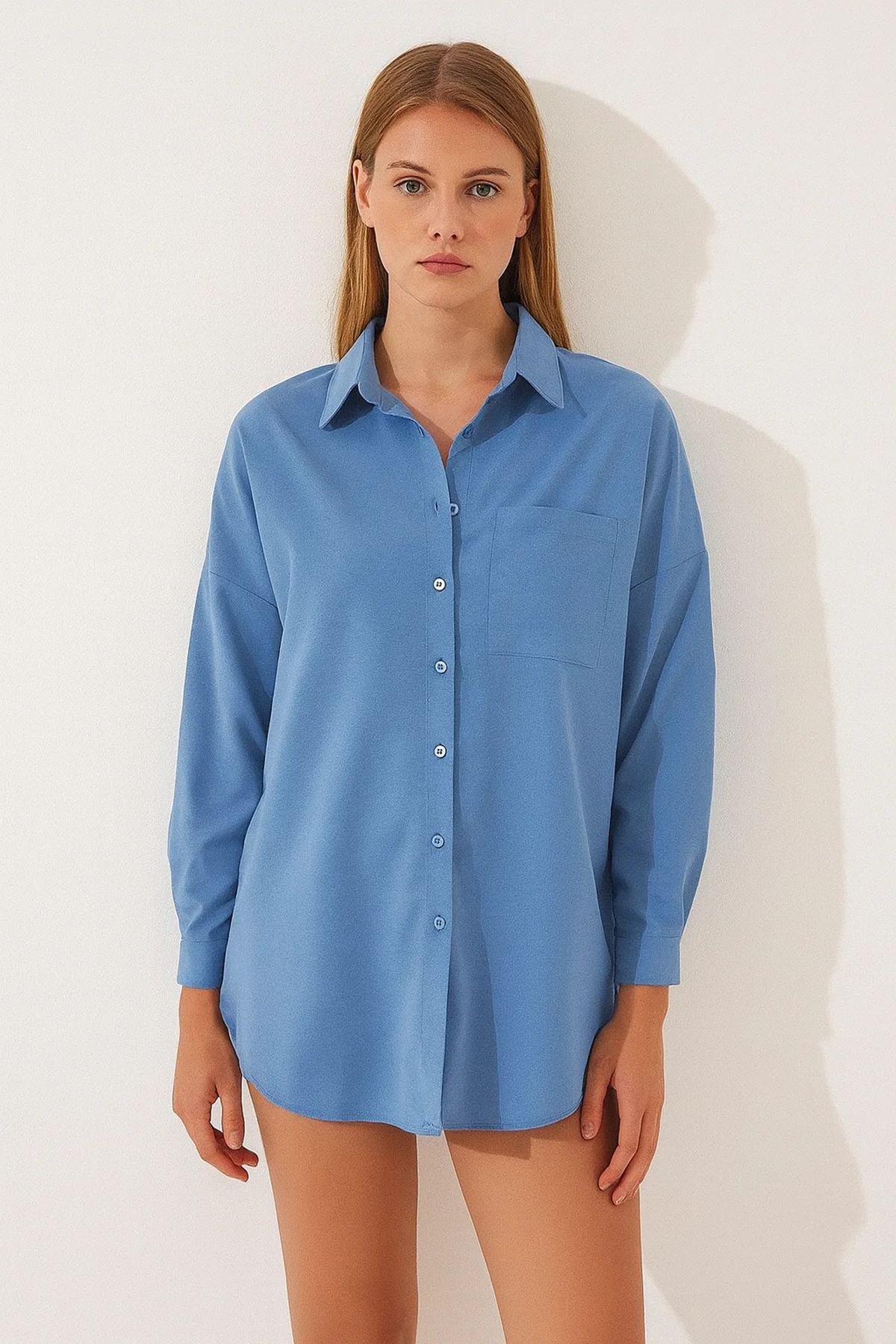 Kadın Oversize Uzun Basic Gömlek