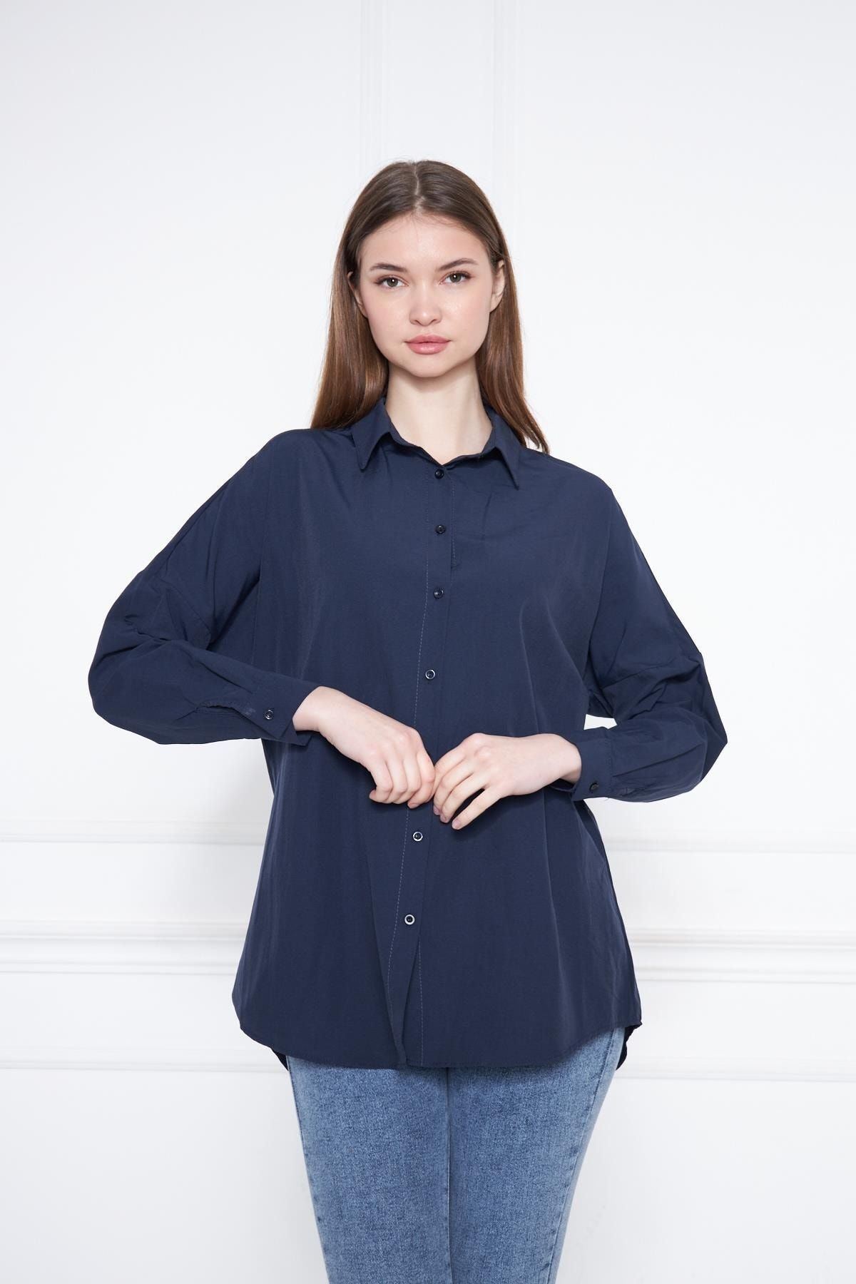 Kadın Oversize Uzun Basic Gömlek