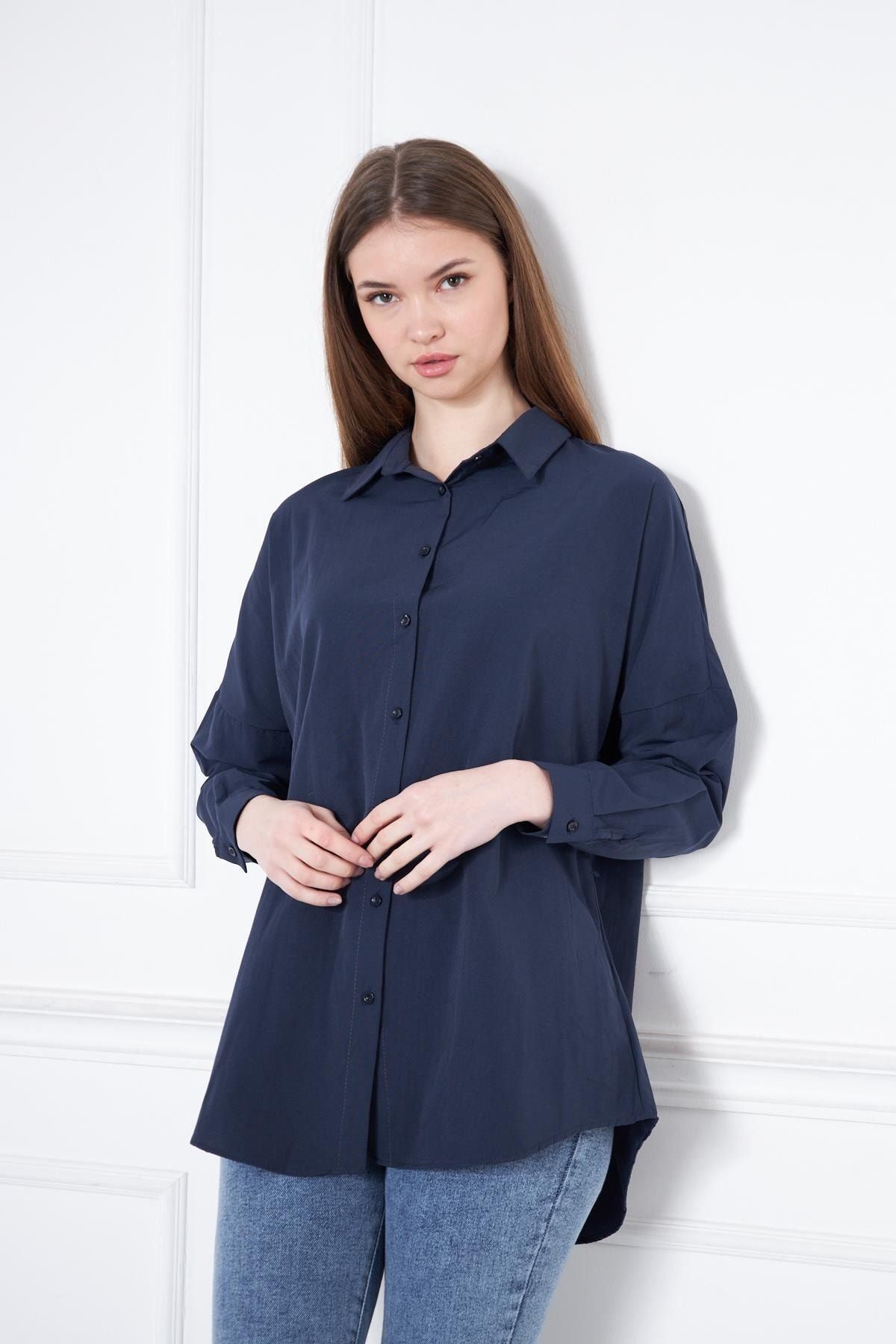 Kadın Oversize Uzun Basic Gömlek