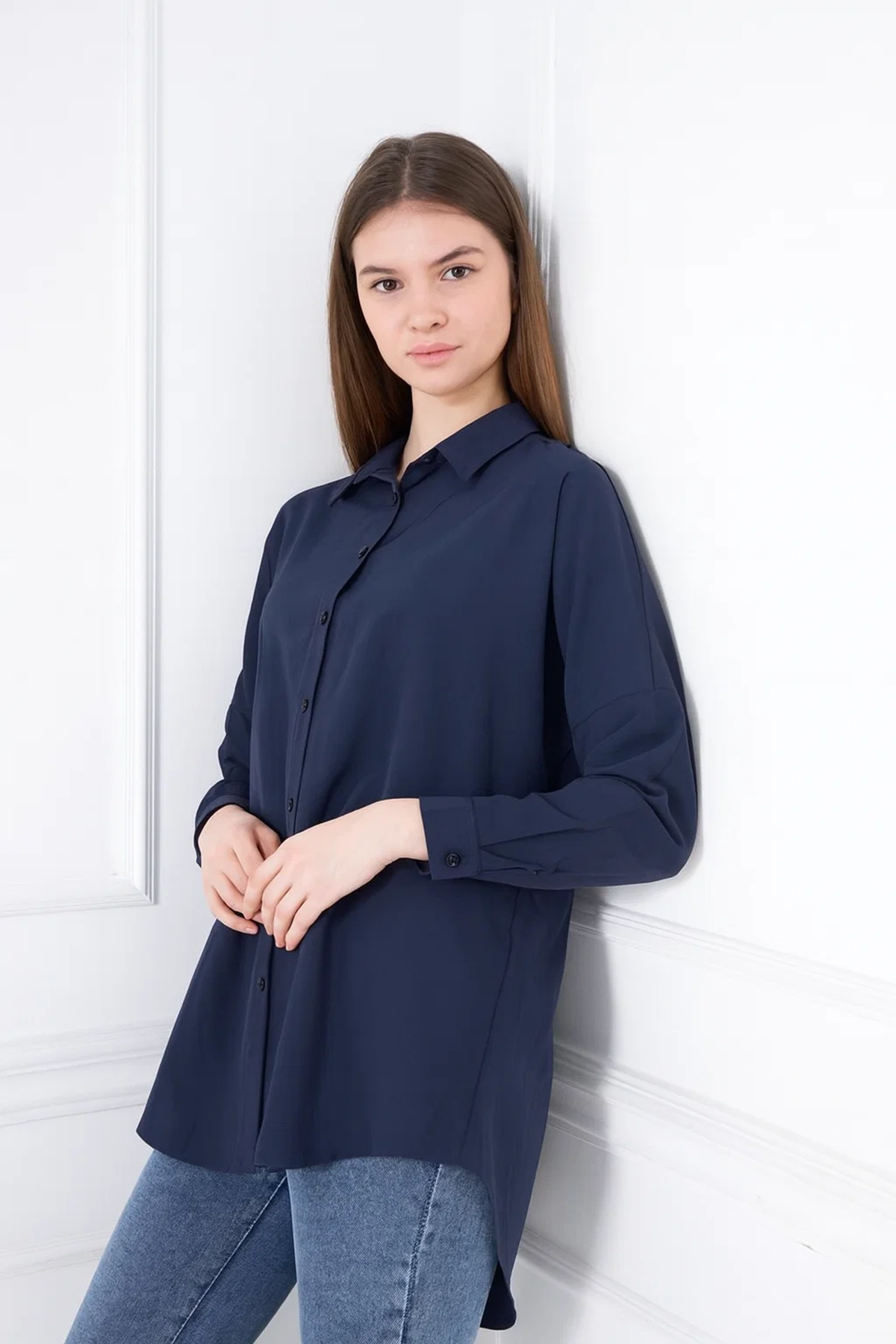 Kadın Oversize Uzun Basic Gömlek