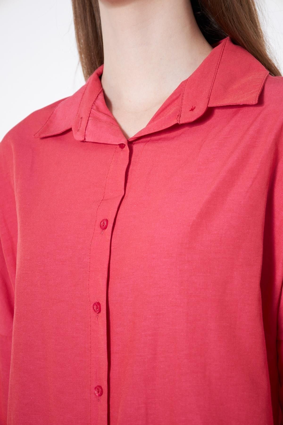 Kadın Oversize Uzun Basic Nar Gömlek