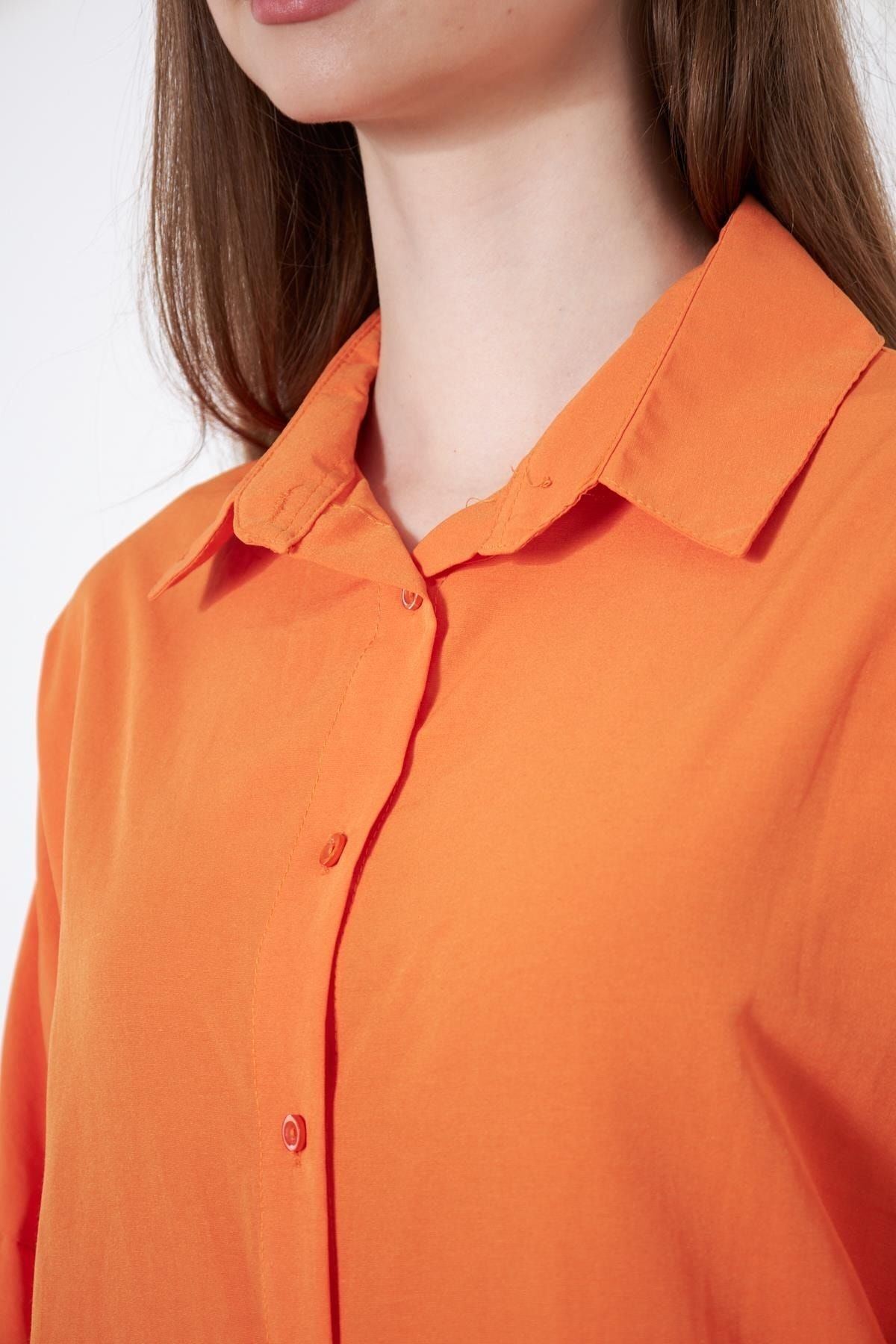 Kadın Oversize Uzun Basic Turuncu Gömlek
