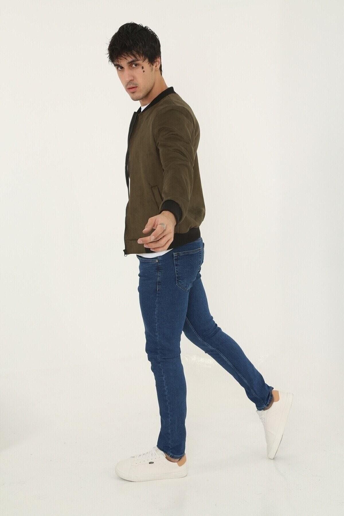 Erkek Dar Kesim Nubuk Süet Astarsız Likralı Su Itici Kolej Ceket