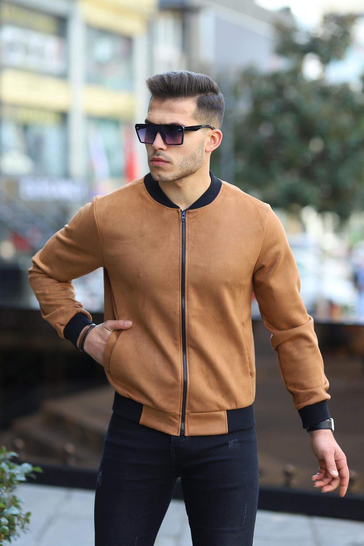 Erkek Dar Kesim Nubuk Süet Astarsız Likralı Su Itici Kolej Ceket