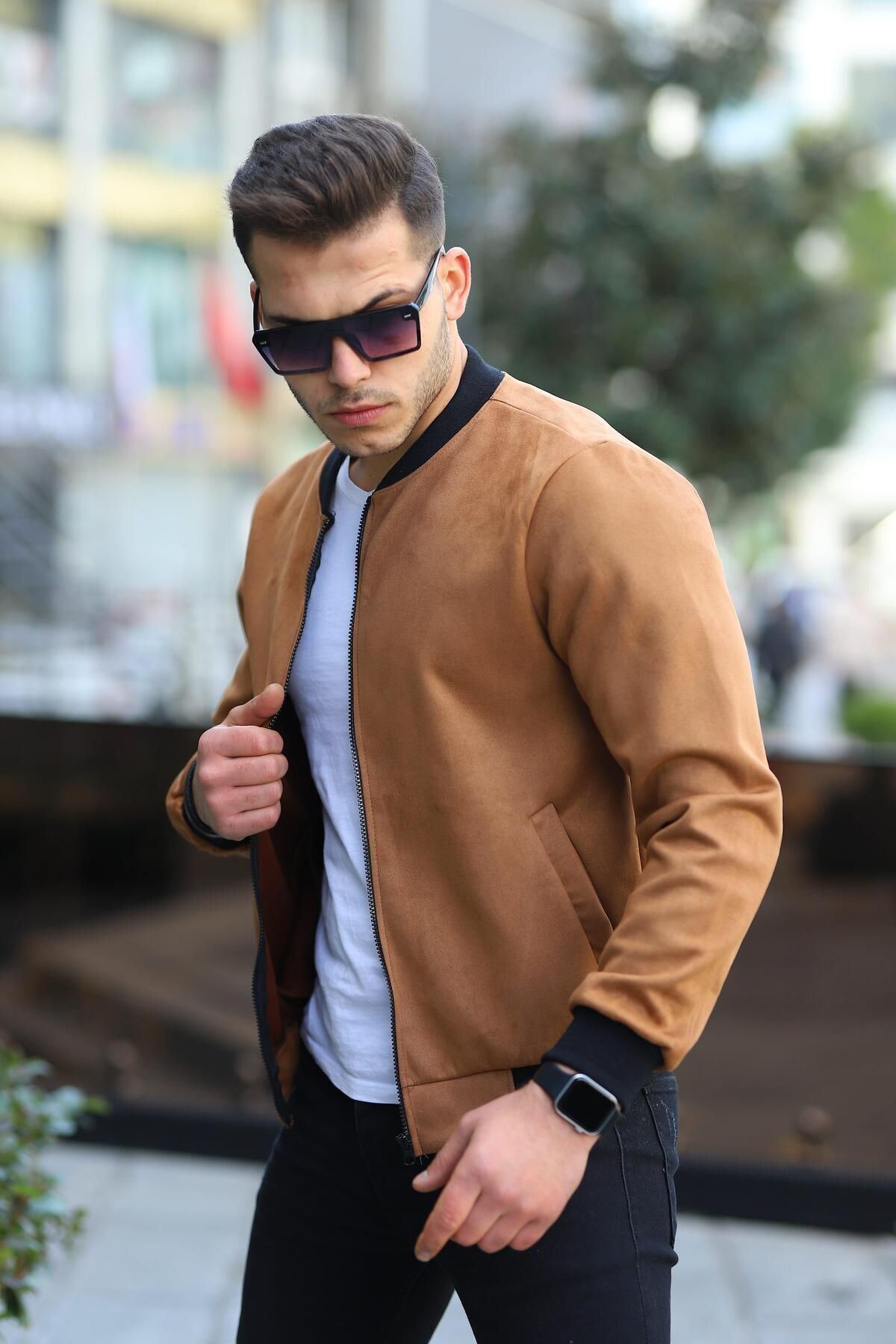 Erkek Dar Kesim Nubuk Süet Astarsız Likralı Su Itici Kolej Ceket