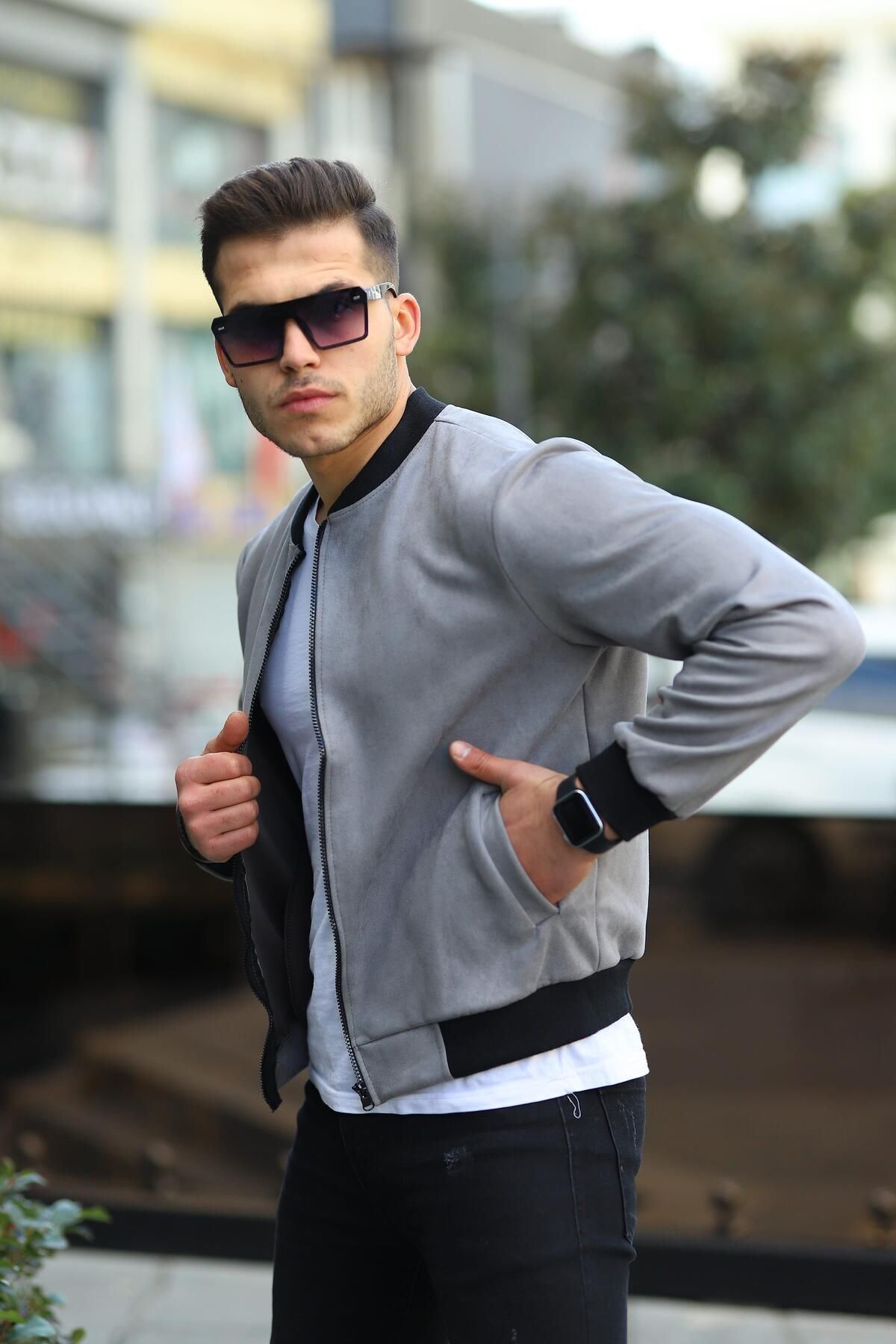 Erkek Dar Kesim Nubuk Süet Astarsız Likralı Su Itici Kolej Ceket