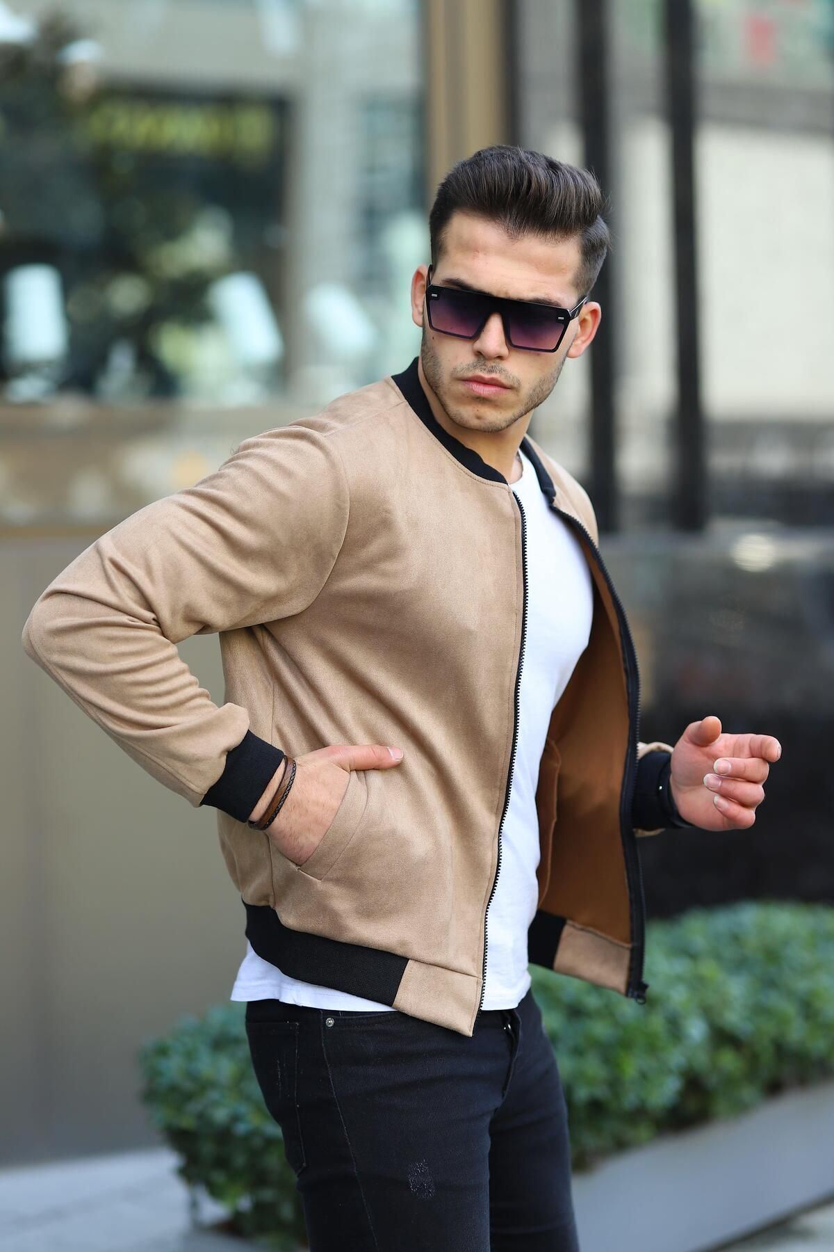 Erkek Dar Kesim Nubuk Süet Astarsız Likralı Su Itici Kolej Ceket