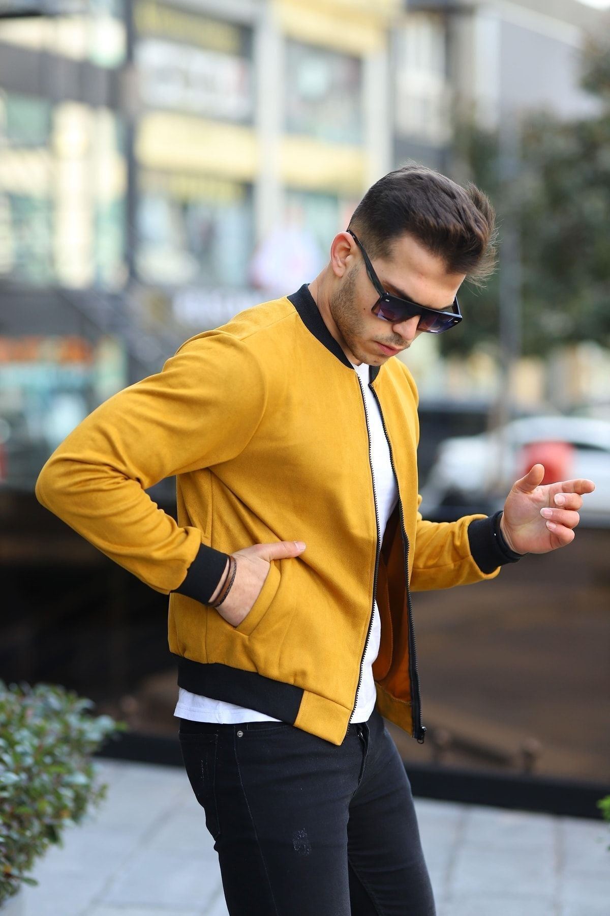 Erkek Dar Kesim Nubuk Süet Astarsız Likralı Su Itici Kolej Ceket