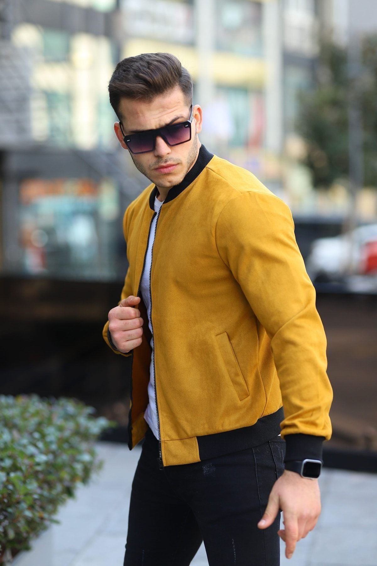 Erkek Dar Kesim Nubuk Süet Astarsız Likralı Su Itici Kolej Ceket