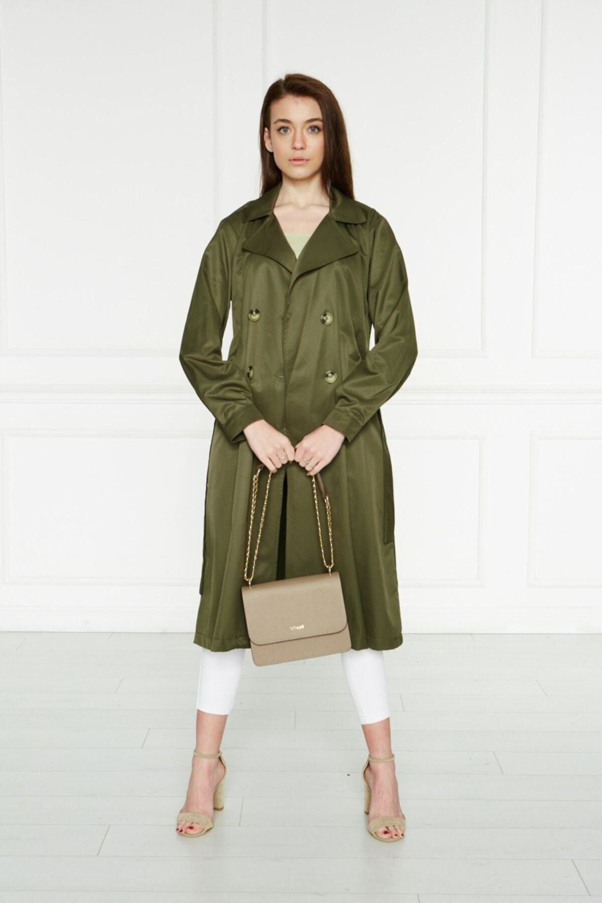 Astarsız Cepli Düğmeli Kuşaklı Yazlık Trenç