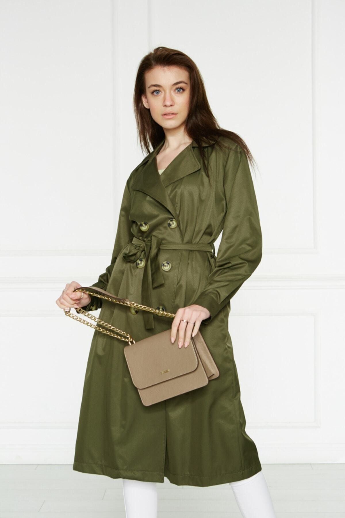 Astarsız Cepli Düğmeli Kuşaklı Yazlık Trenç