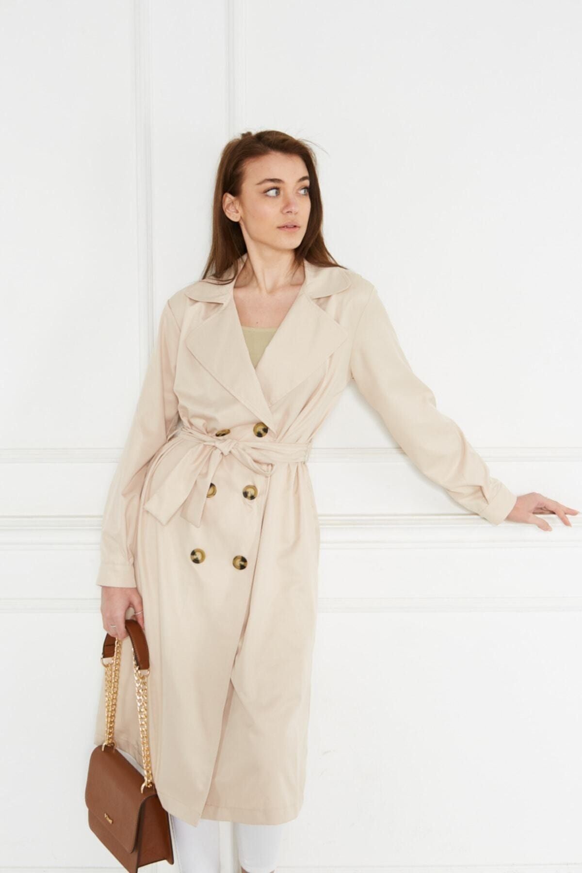 Astarsız Cepli Düğmeli Kuşaklı Yazlık Trenç