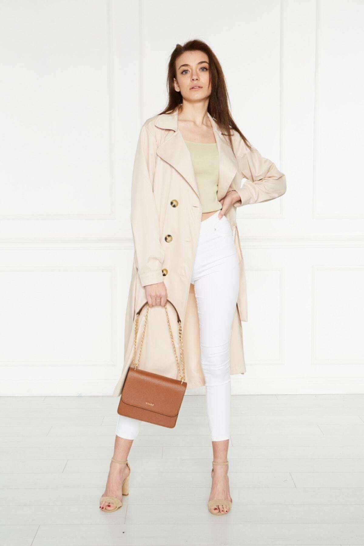 Astarsız Cepli Düğmeli Kuşaklı Yazlık Trenç