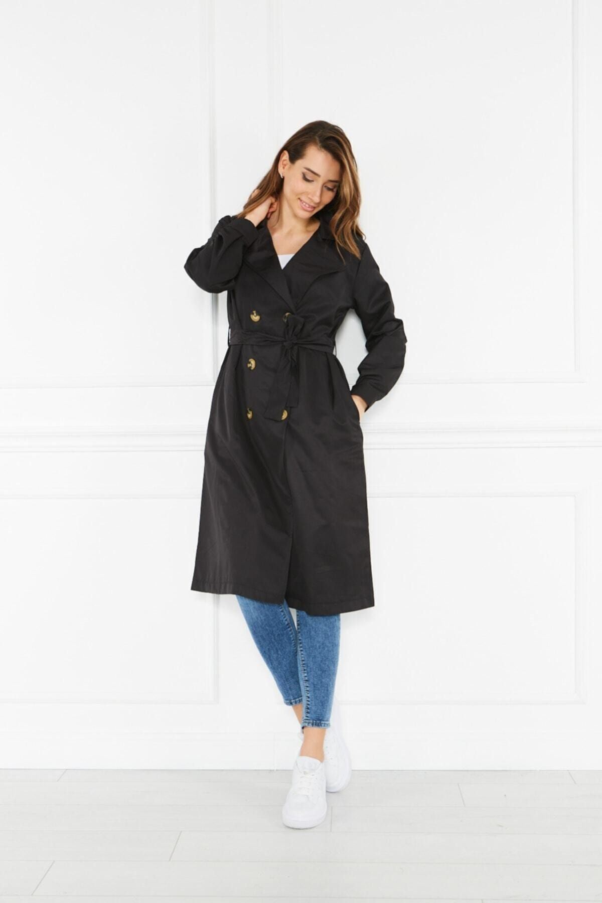 Astarsız Cepli Düğmeli Kuşaklı Yazlık Trenç