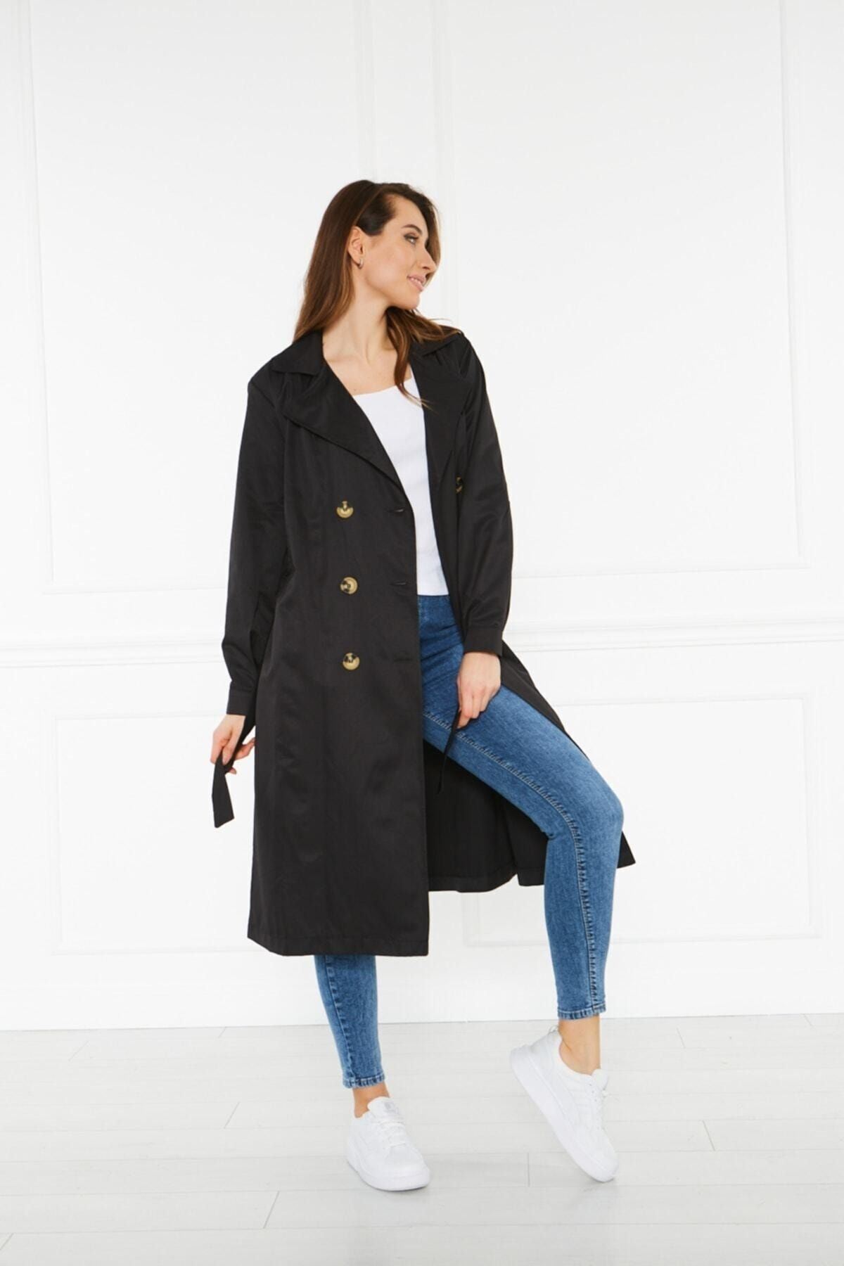 Astarsız Cepli Düğmeli Kuşaklı Yazlık Trenç