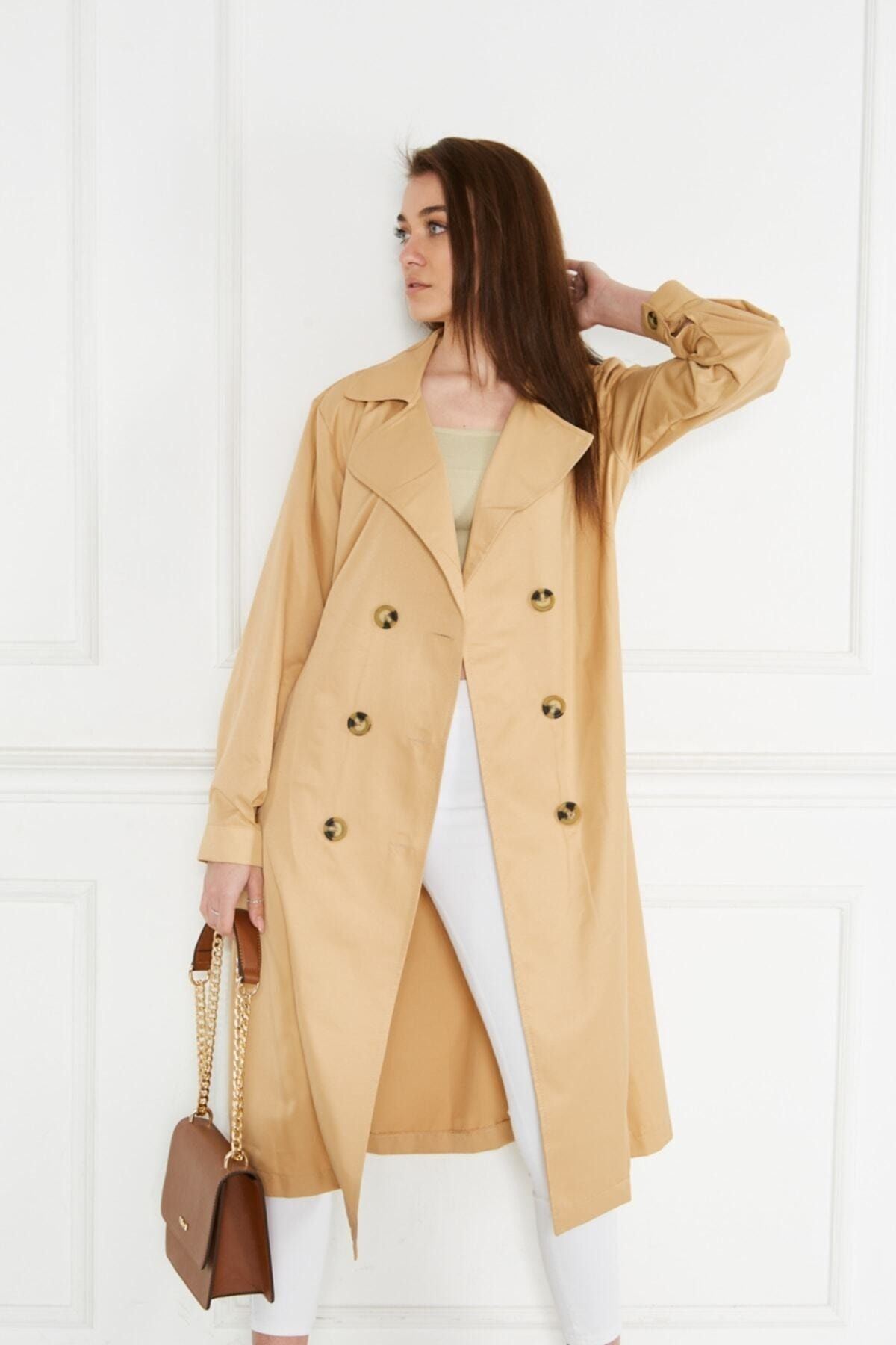 Astarsız Cepli Düğmeli Kuşaklı Yazlık Trenç