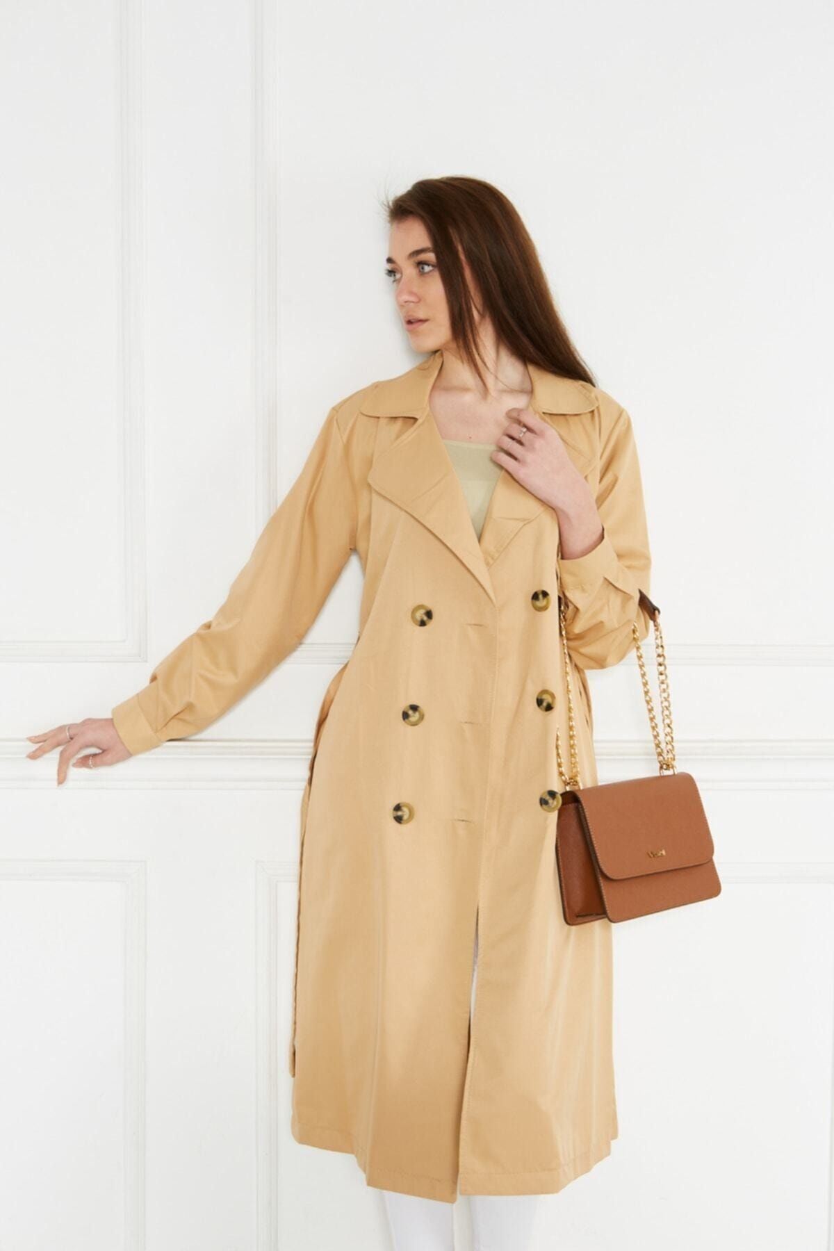 Astarsız Cepli Düğmeli Kuşaklı Yazlık Trenç