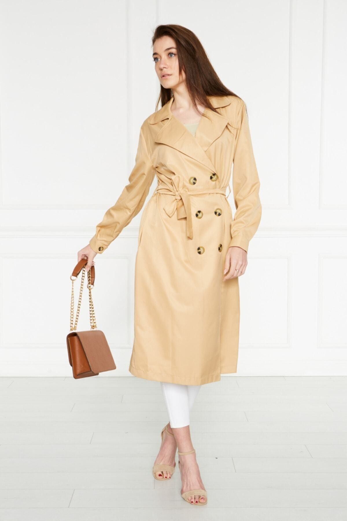 Astarsız Cepli Düğmeli Kuşaklı Yazlık Trenç