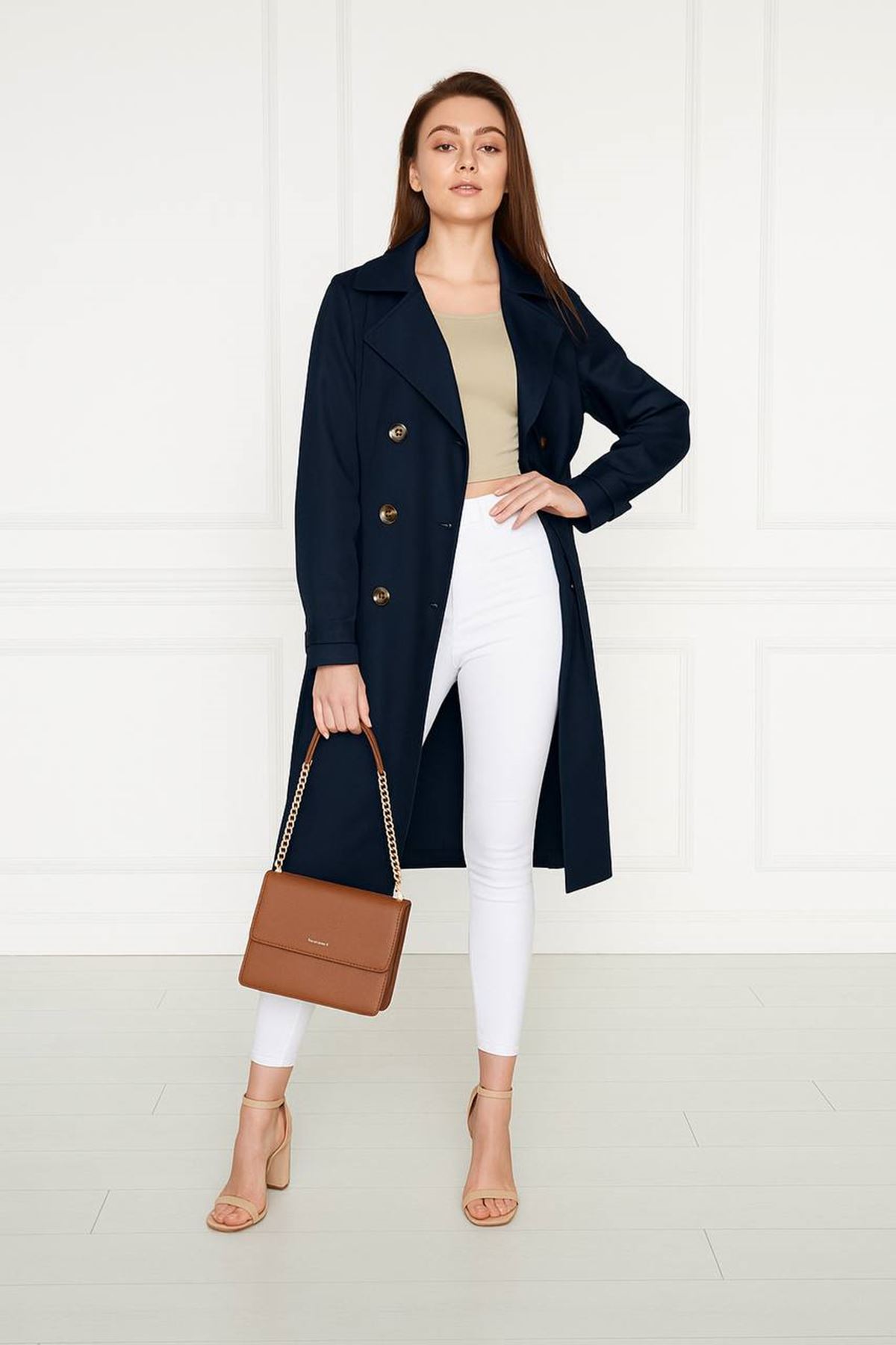 Astarsız Cepli Düğmeli Kuşaklı Yazlık Trenç