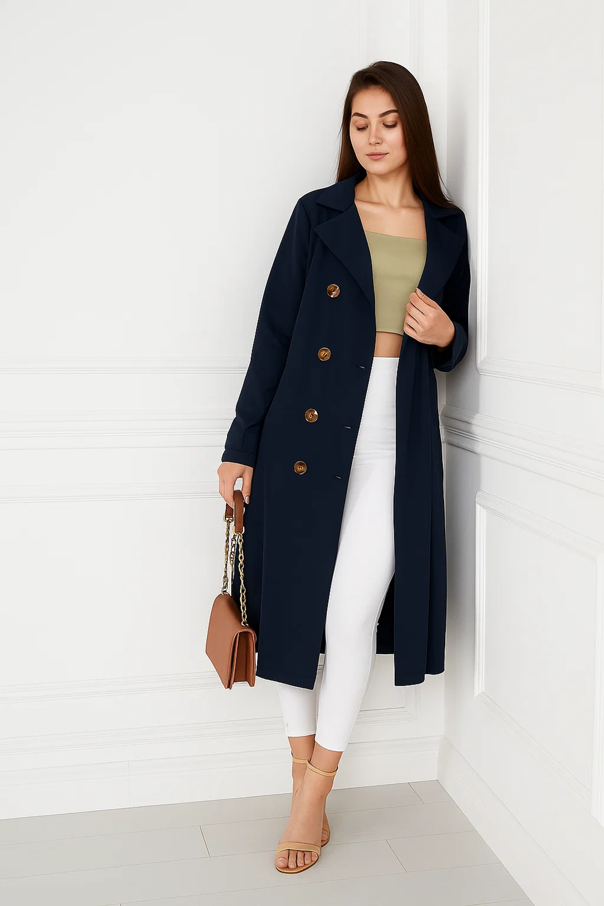 Astarsız Cepli Düğmeli Kuşaklı Yazlık Trenç