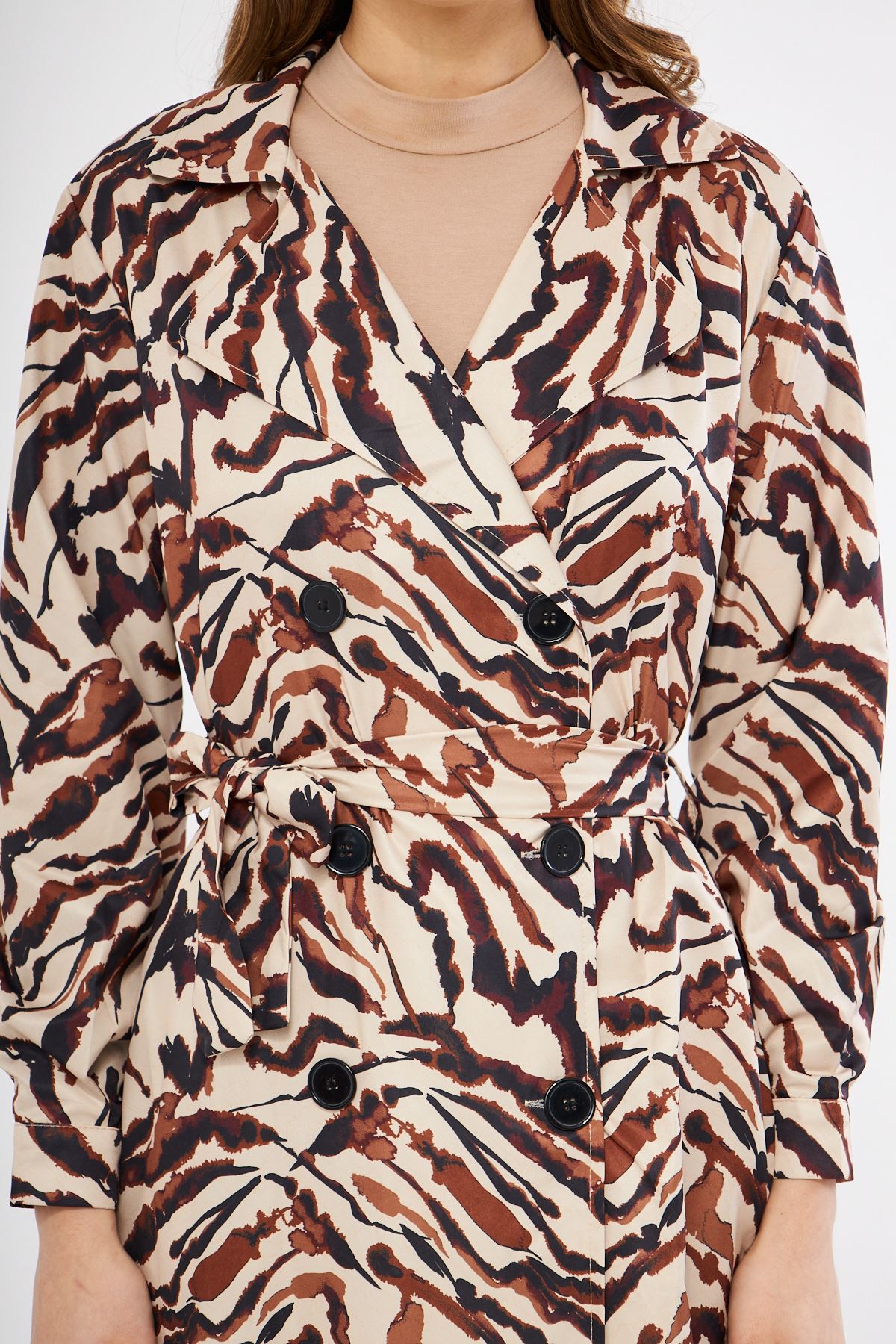 Astarsız Cepli Düğmeli Kuşaklı Yazlık Trenç