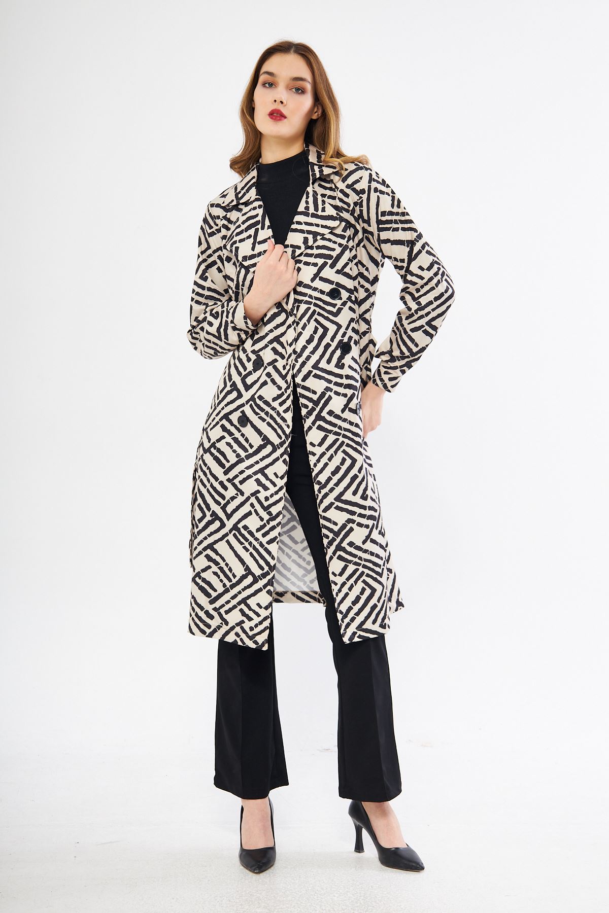 Astarsız Cepli Düğmeli Kuşaklı Yazlık Trenç