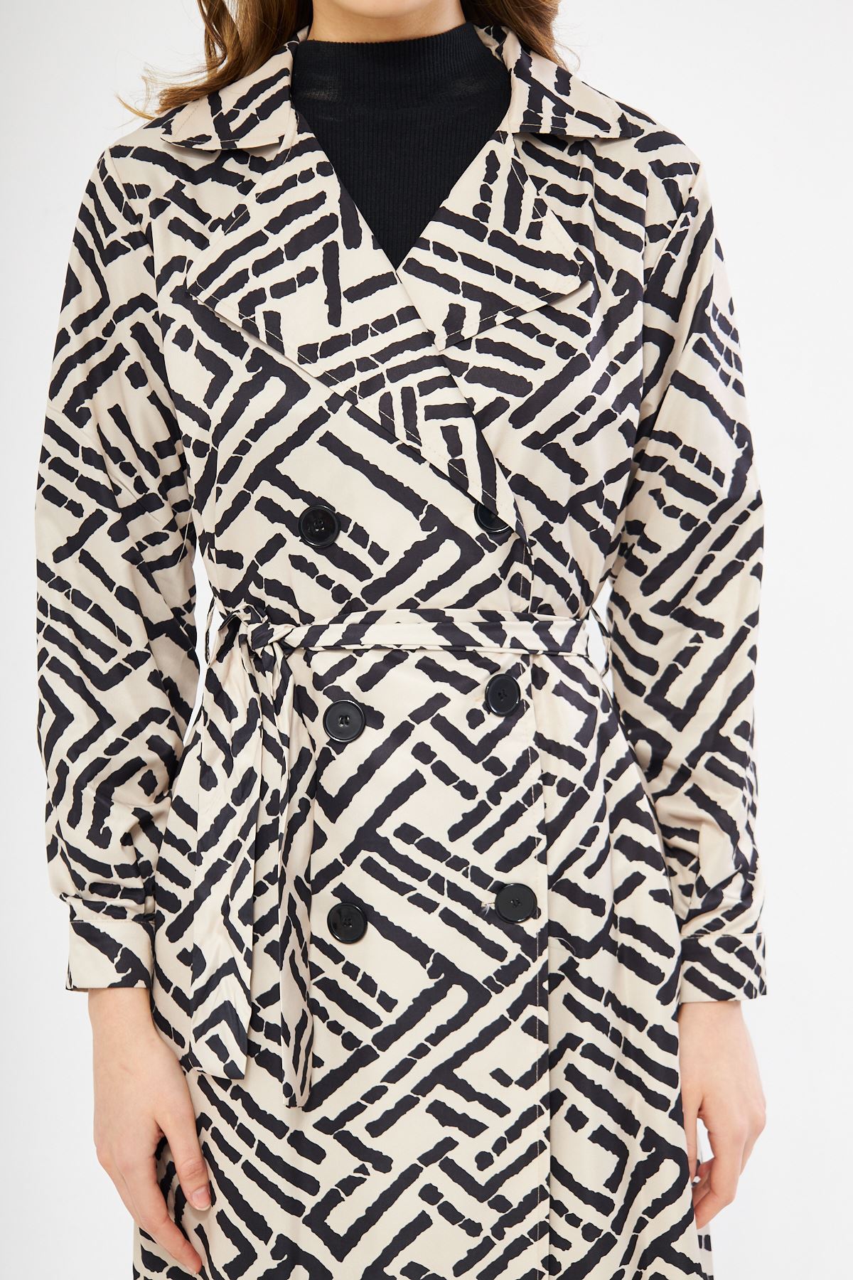 Astarsız Cepli Düğmeli Kuşaklı Yazlık Trenç