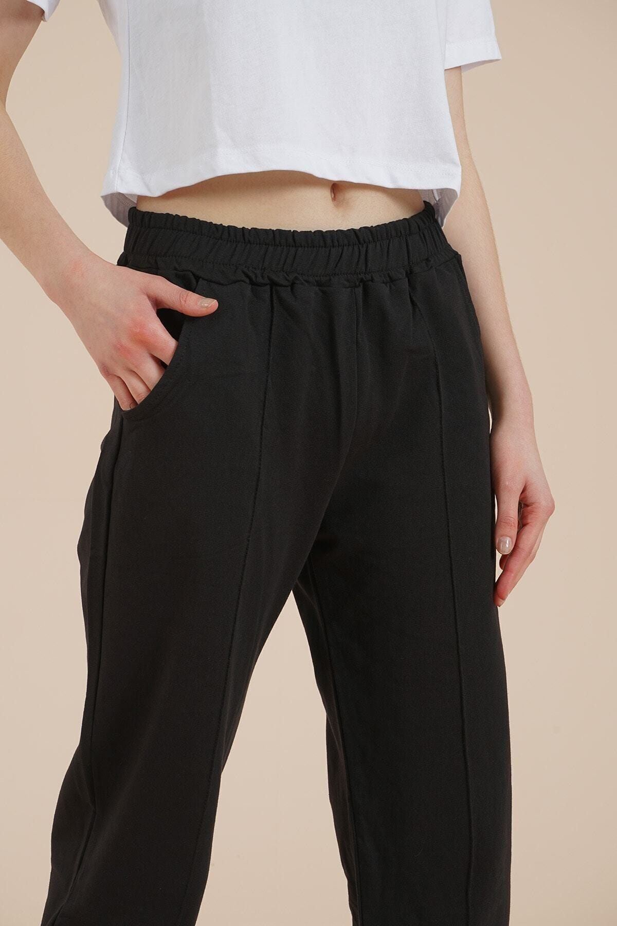 Kadın Siyah Ön Çima Dikişli Eşofman Altı