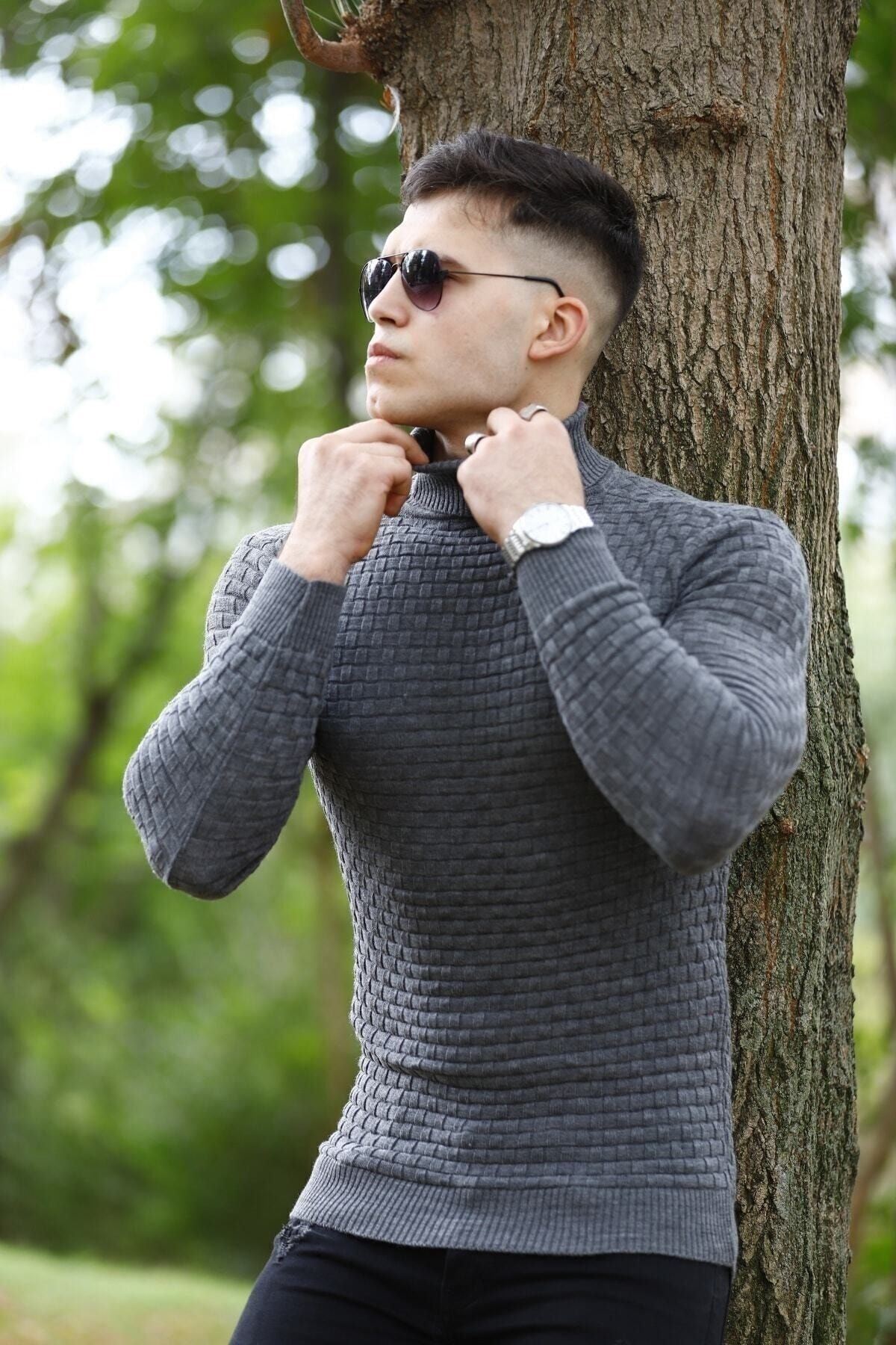 Comstarmoda Erkek Füme Boğazlı Triko Kazak