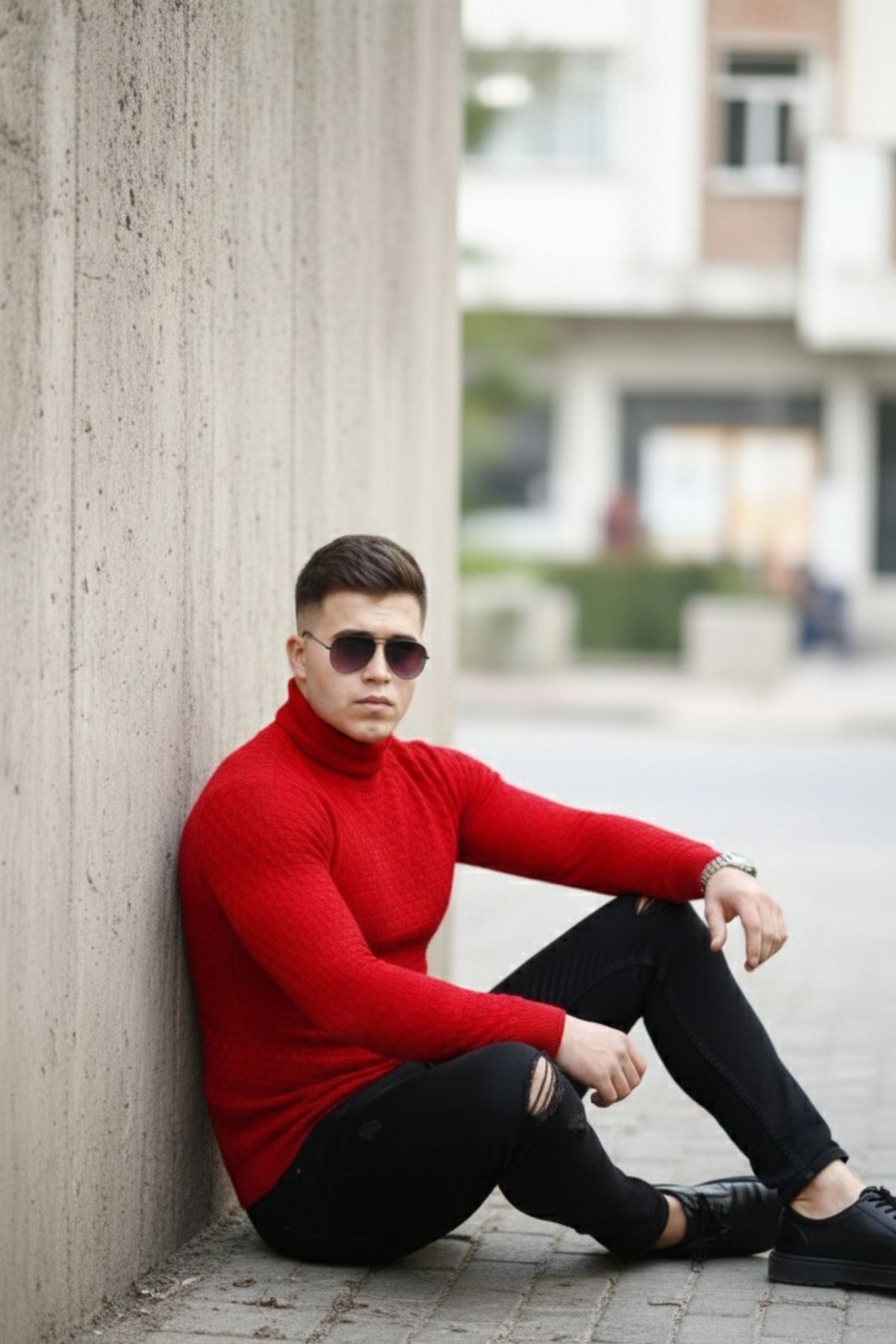 Erkek Kırmızı Boğazlı Triko