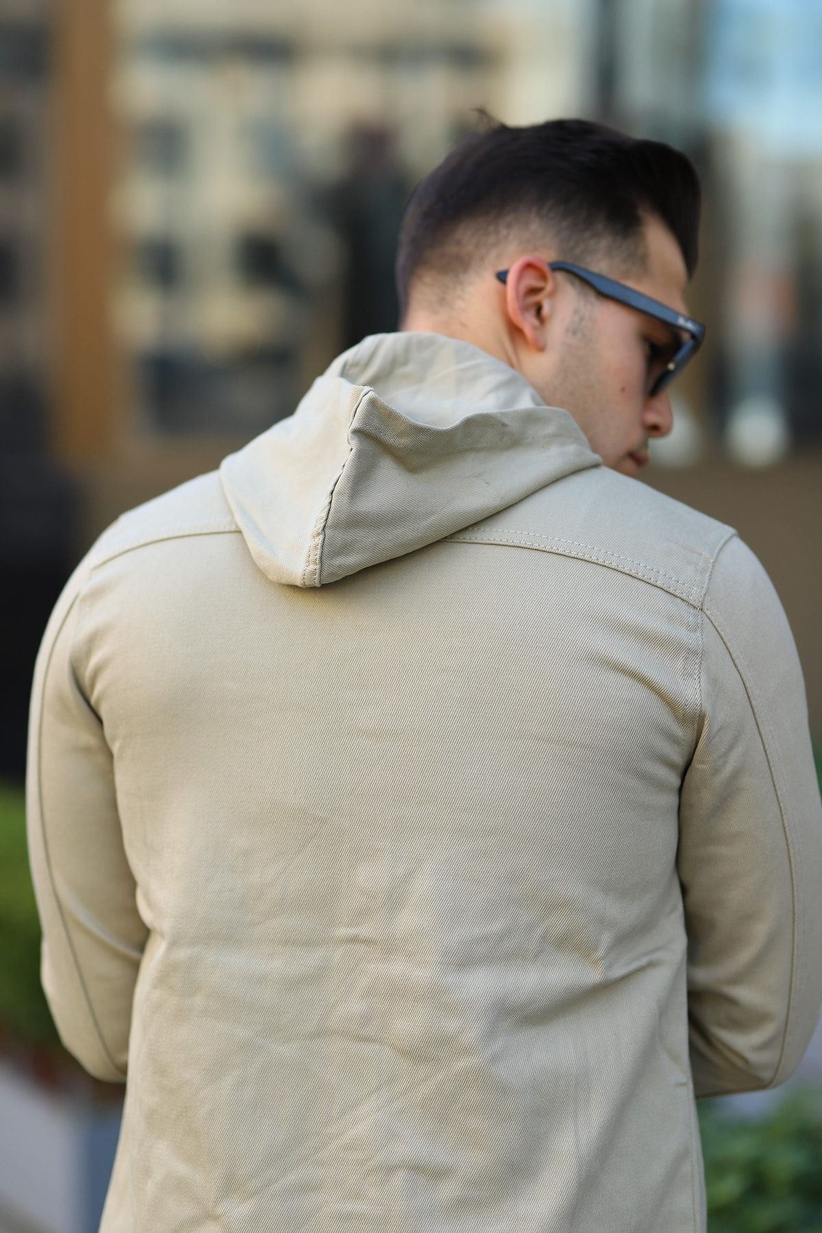 Erkek Kapüşonlu Çıt Çıt Düğme ( Rahat Kalıp ) Kot Gömlek