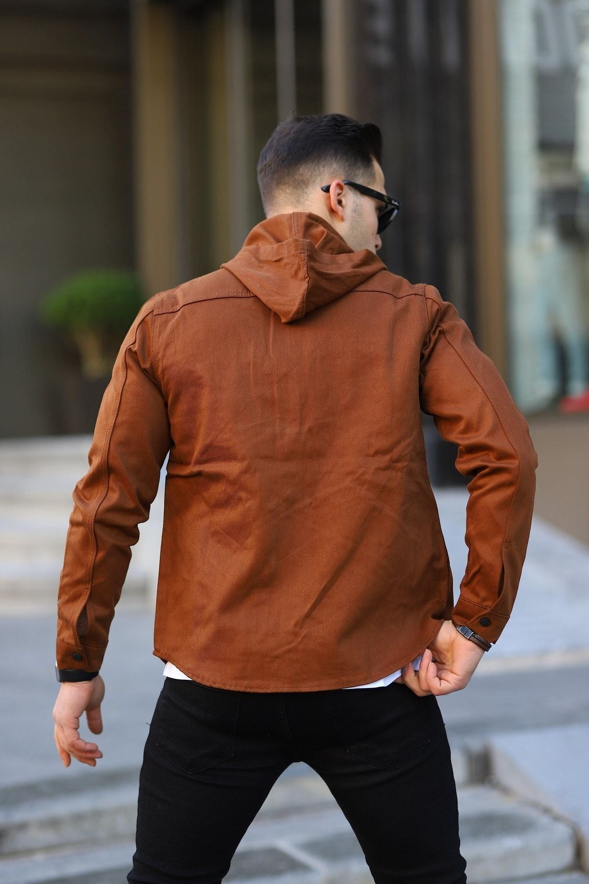 Erkek Kapüşonlu Çıt Çıt Düğme ( Rahat Kalıp ) Kot Gömlek