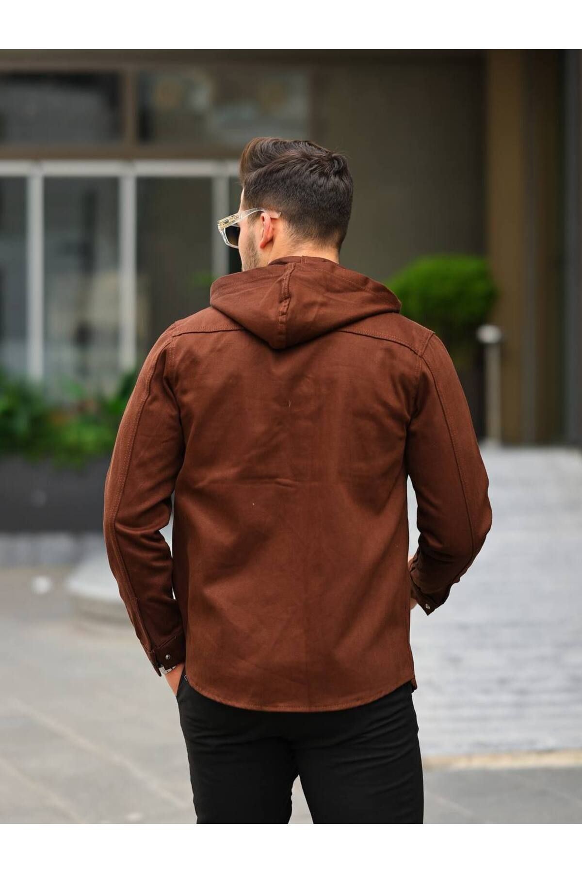 Erkek Kapüşonlu Çıt Çıt Düğme ( Rahat Kalıp ) Kot Gömlek