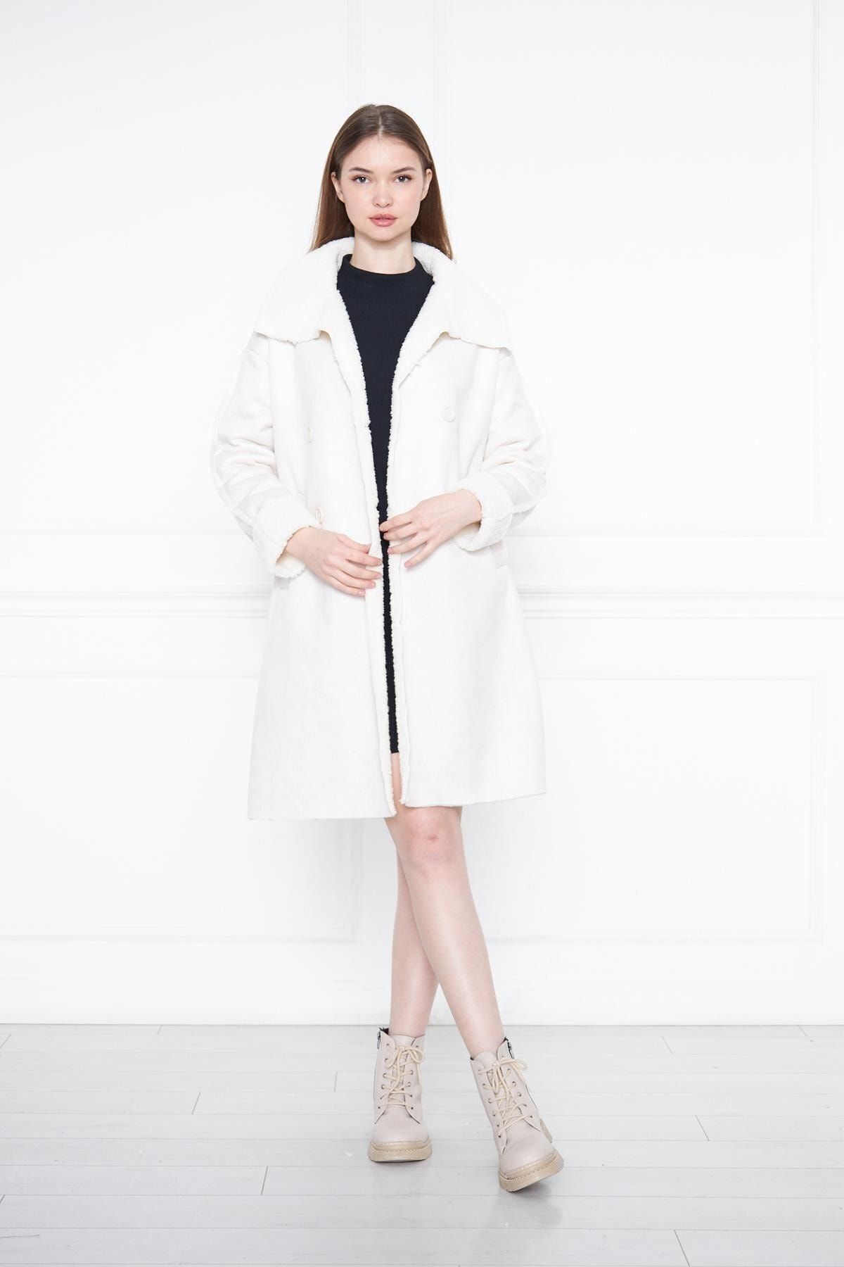 Içi Suni Kürklü Deri Uzun Kaban