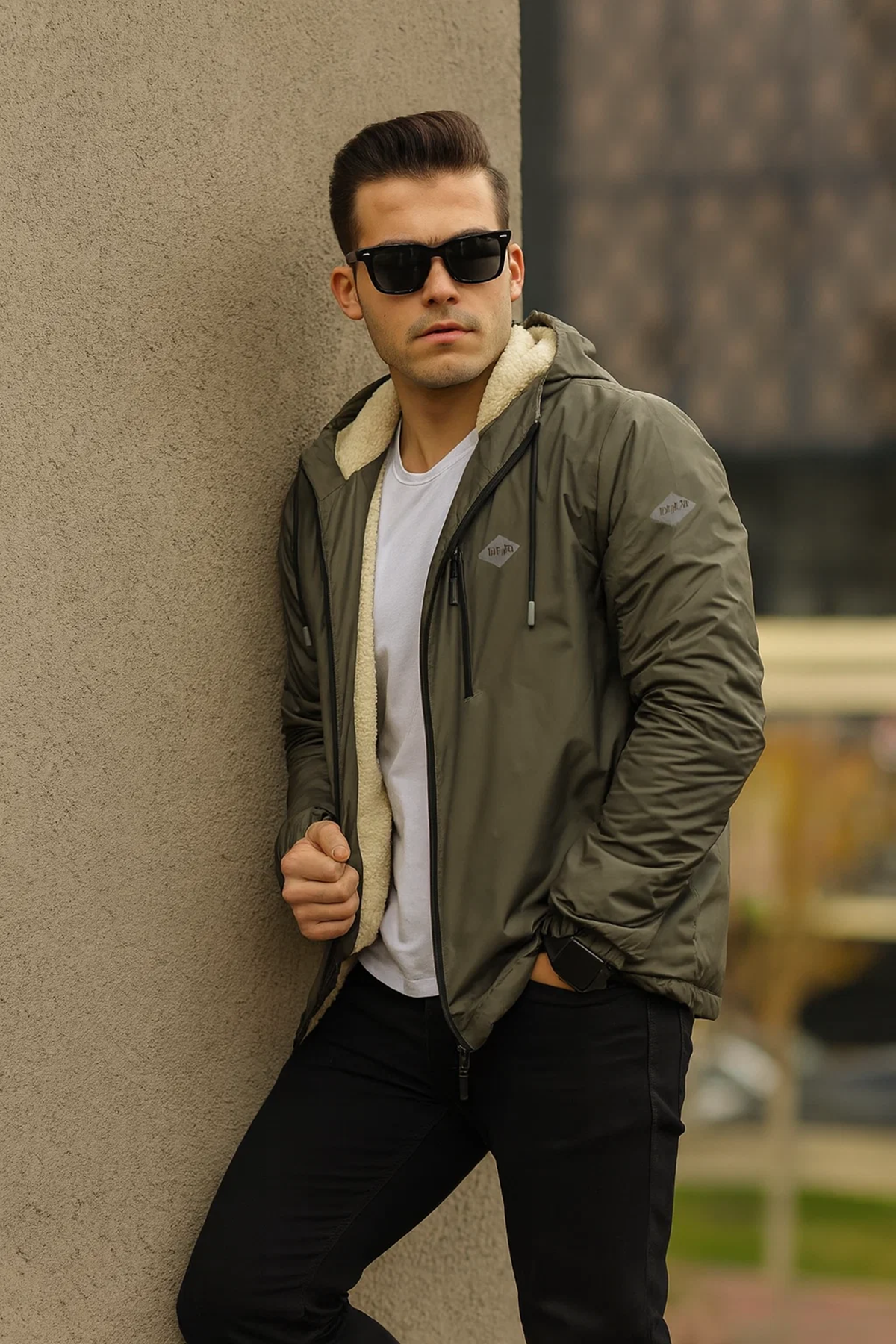 Erkek Içi Kürklü Suya Dayanıklı Kapüşonlu Cepli Yağmurluk Haki