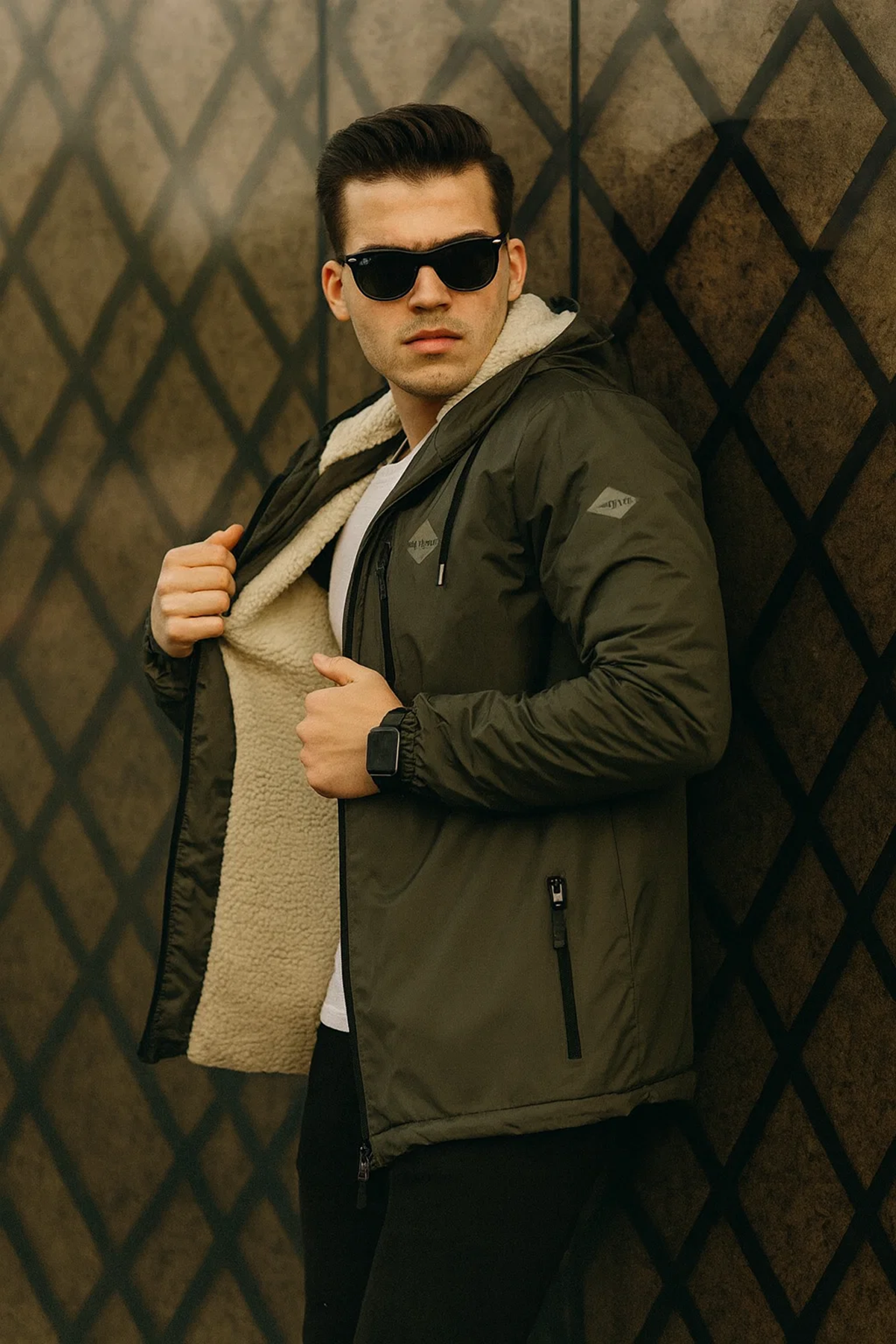 Erkek Içi Kürklü Suya Dayanıklı Kapüşonlu Cepli Yağmurluk Haki