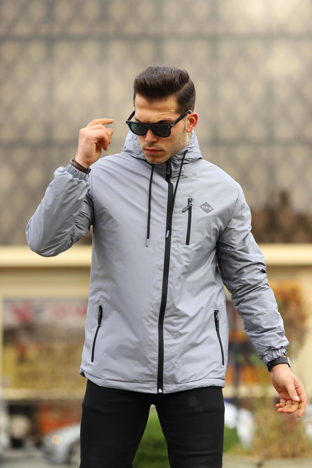 Erkek Içi Kürklü Suya Dayanıklı Kapüşonlu Cepli Yağmurluk