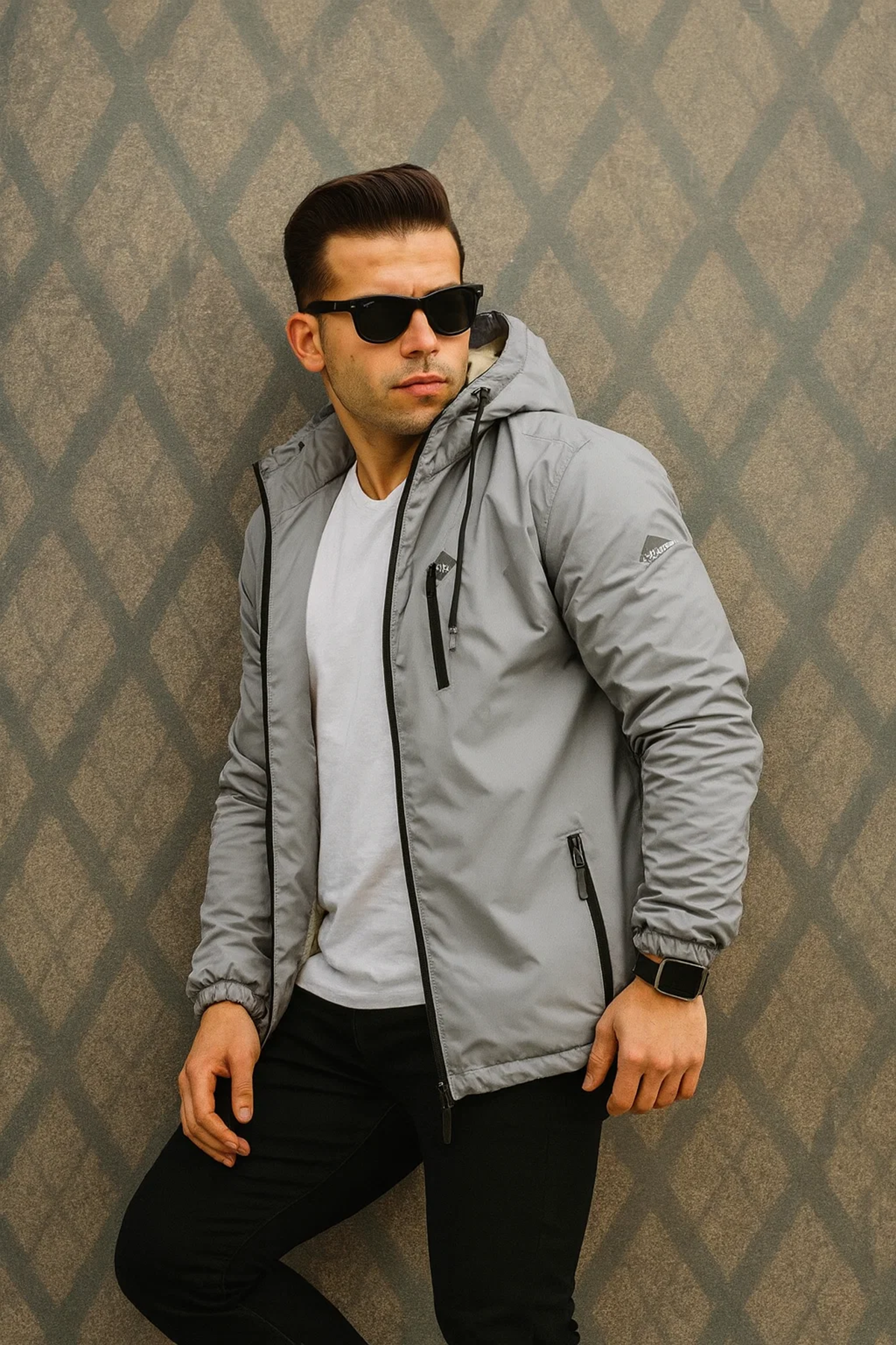 Erkek Içi Kürklü Suya Dayanıklı Kapüşonlu Cepli Yağmurluk