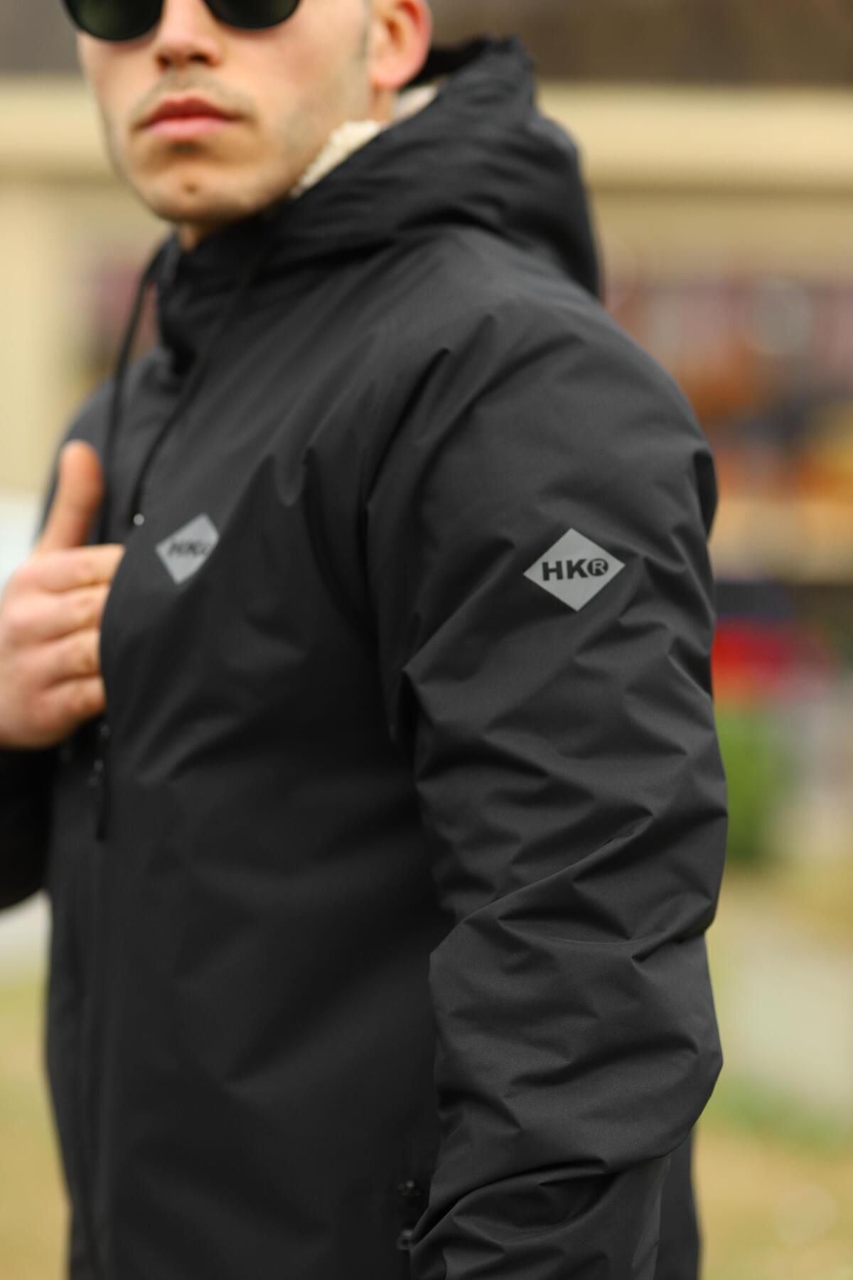 Erkek Içi Kürklü Suya Dayanıklı Kapüşonlu Cepli Yağmurluk