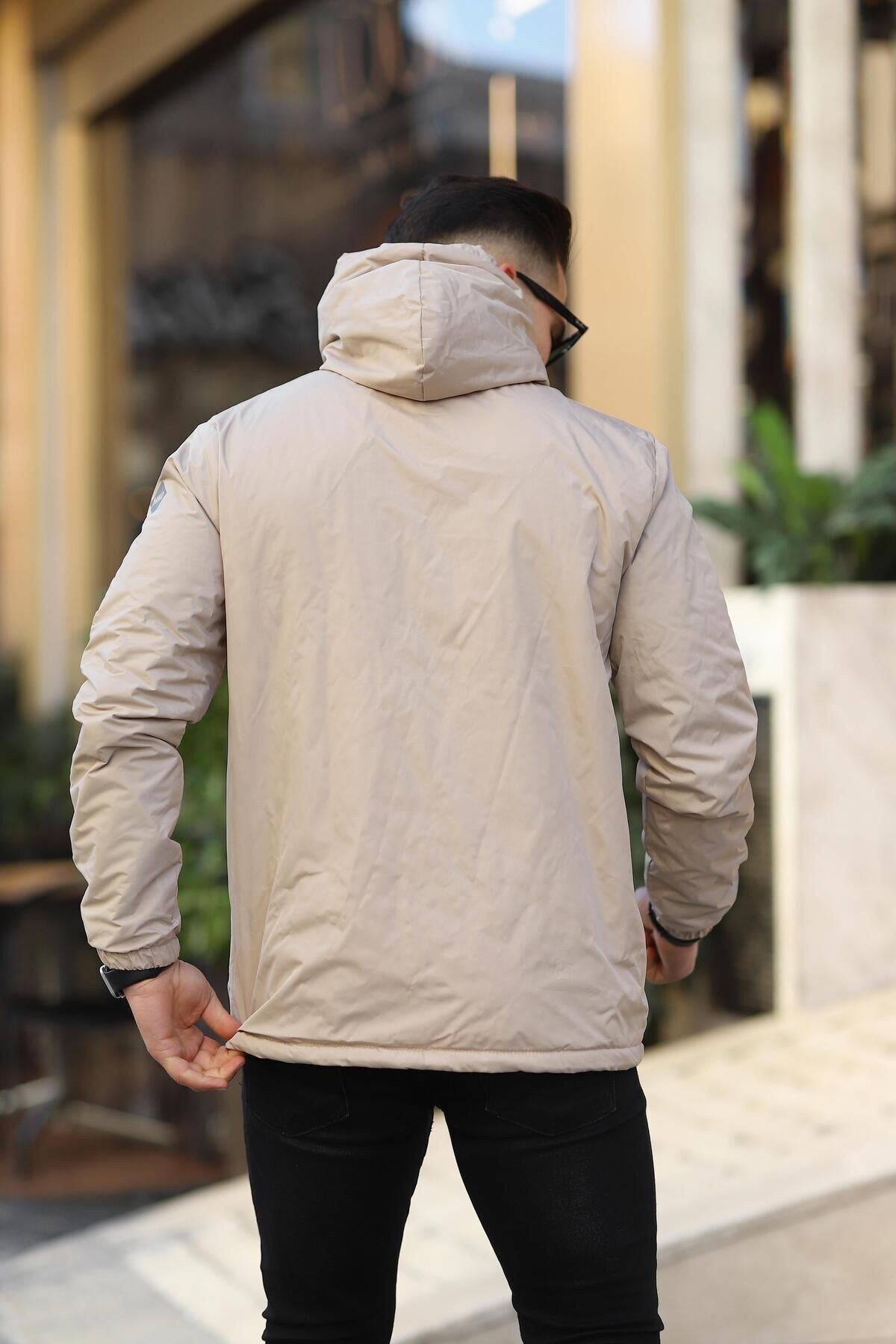 Erkek Içi Kürklü Suya Dayanıklı Kapüşonlu Cepli Yağmurluk