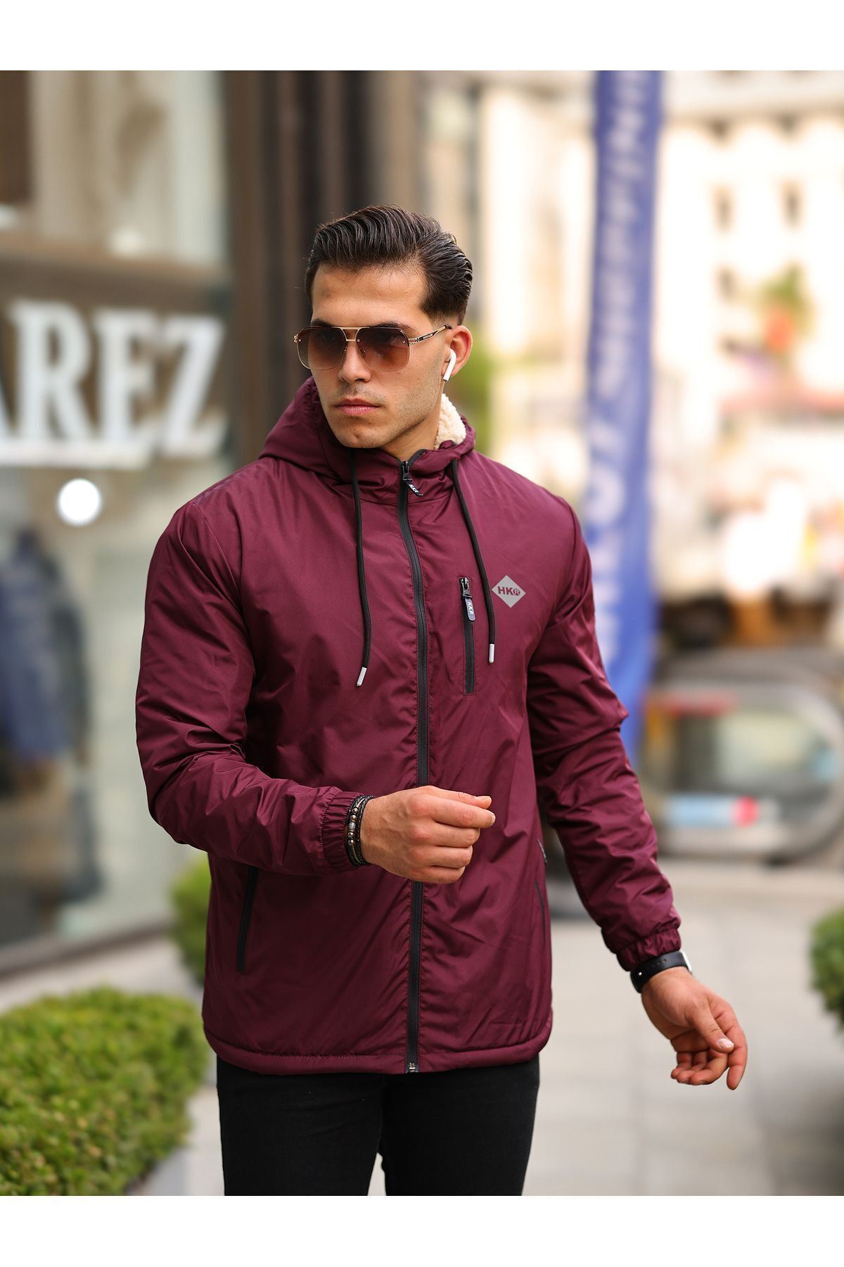 Erkek Içi Kürklü Suya Dayanıklı Kapüşonlu Cepli Yağmurluk