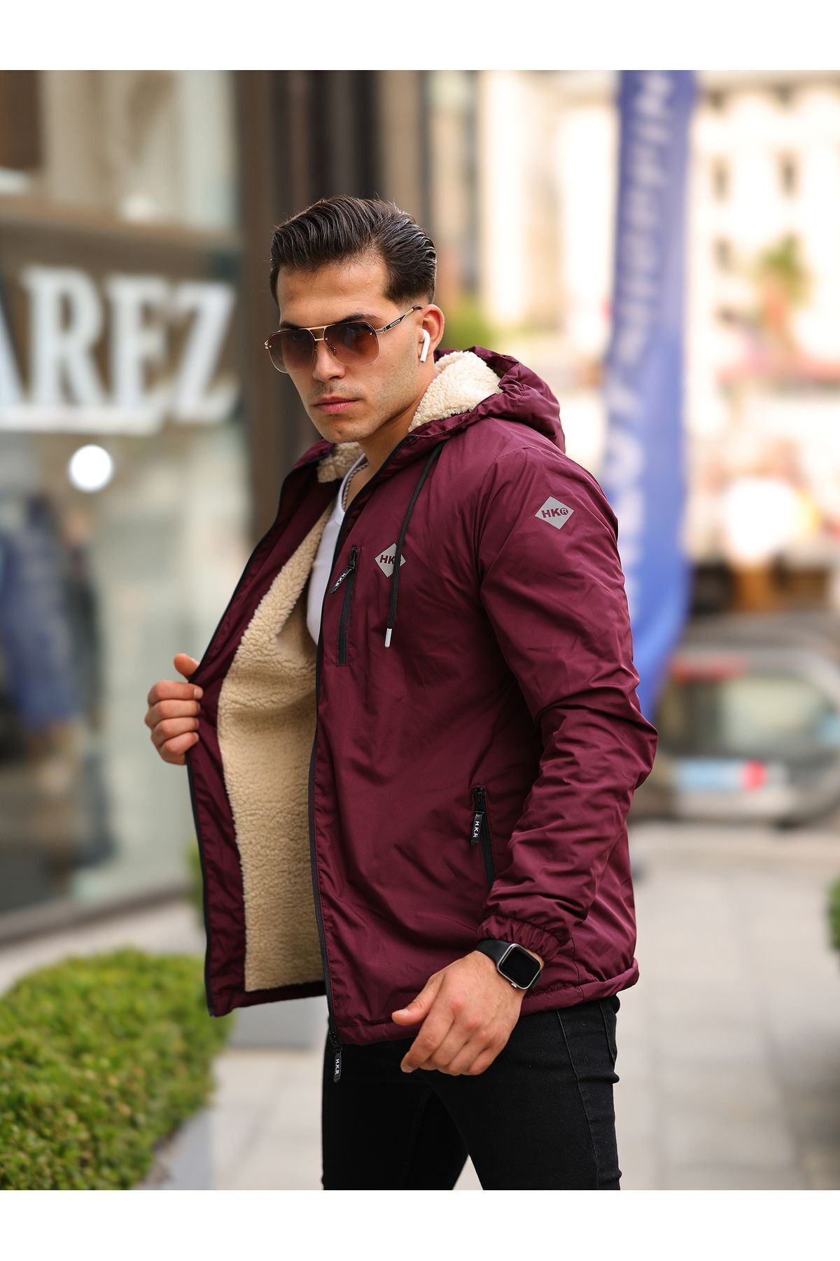 Erkek Içi Kürklü Suya Dayanıklı Kapüşonlu Cepli Yağmurluk