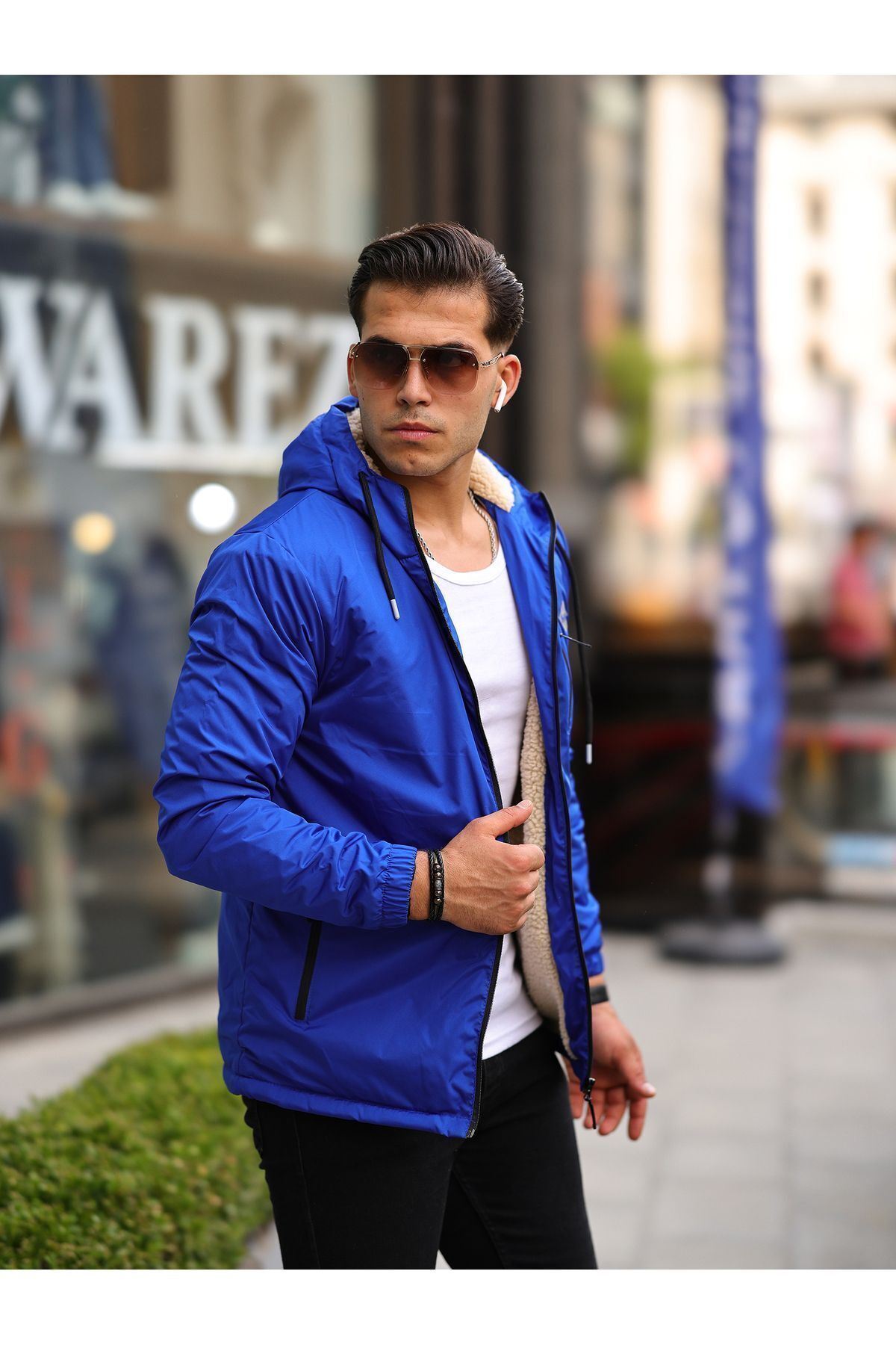 Erkek Içi Kürklü Suya Dayanıklı Kapüşonlu Cepli Yağmurluk